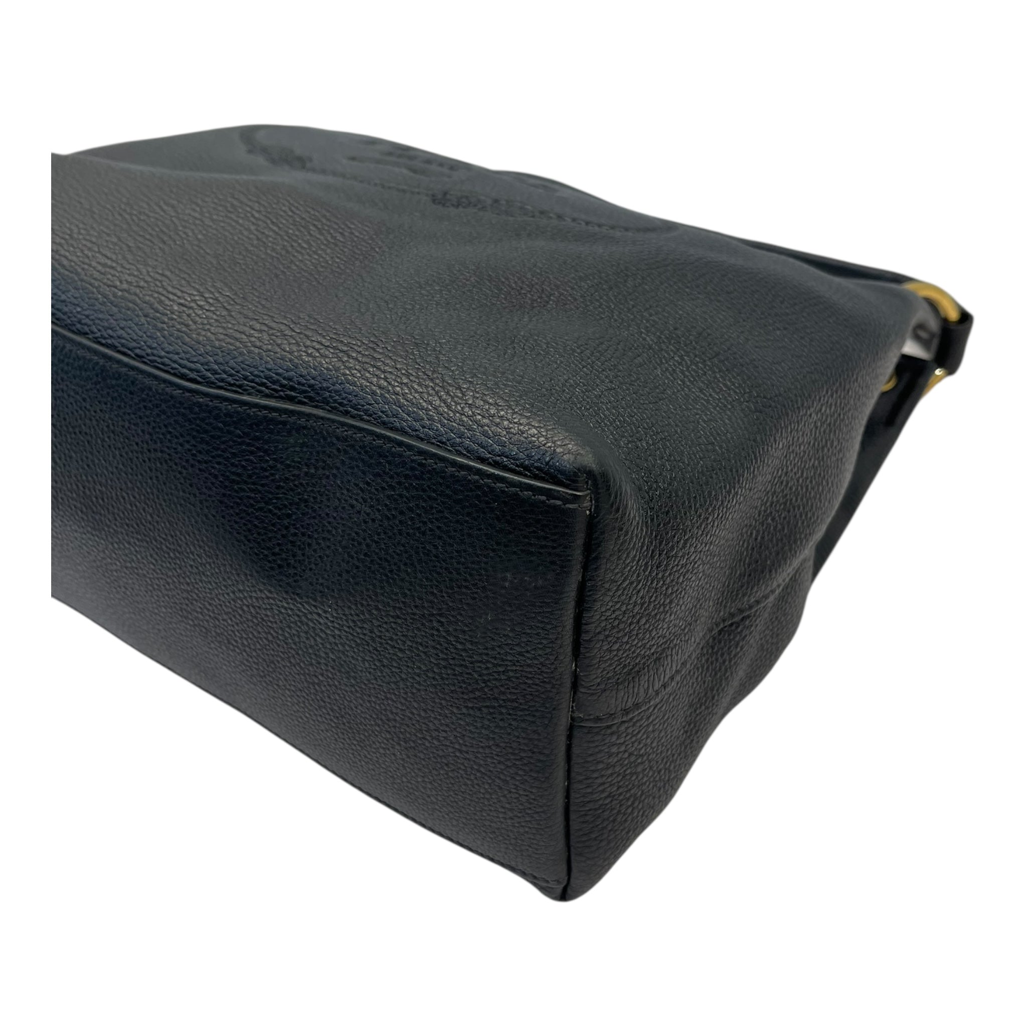 Prada Vitello Phenix Black Leather Embossed Logo Hobo Tote Bag