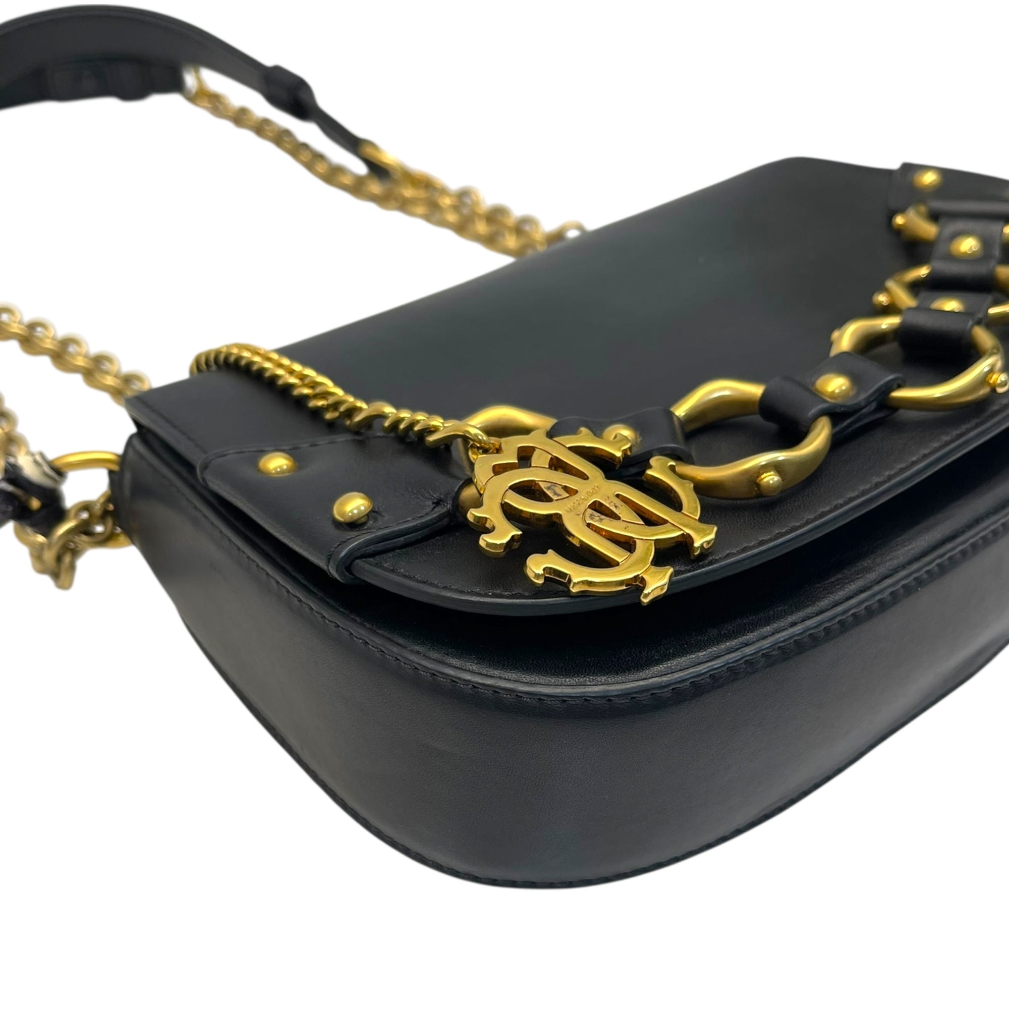 Roberto Cavalli Black Leather Crossbody Bag