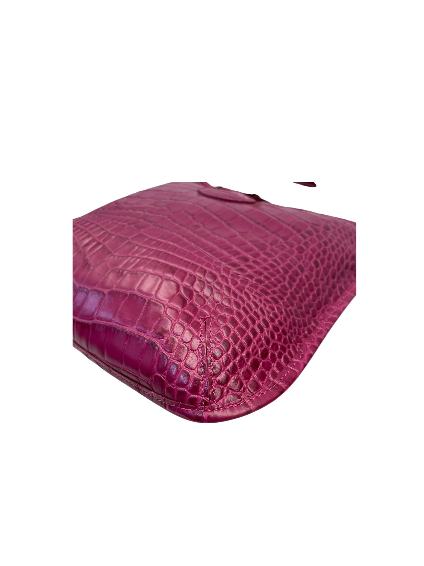 Longchamp Pink Croc Embossed Leather Crossbody Bag