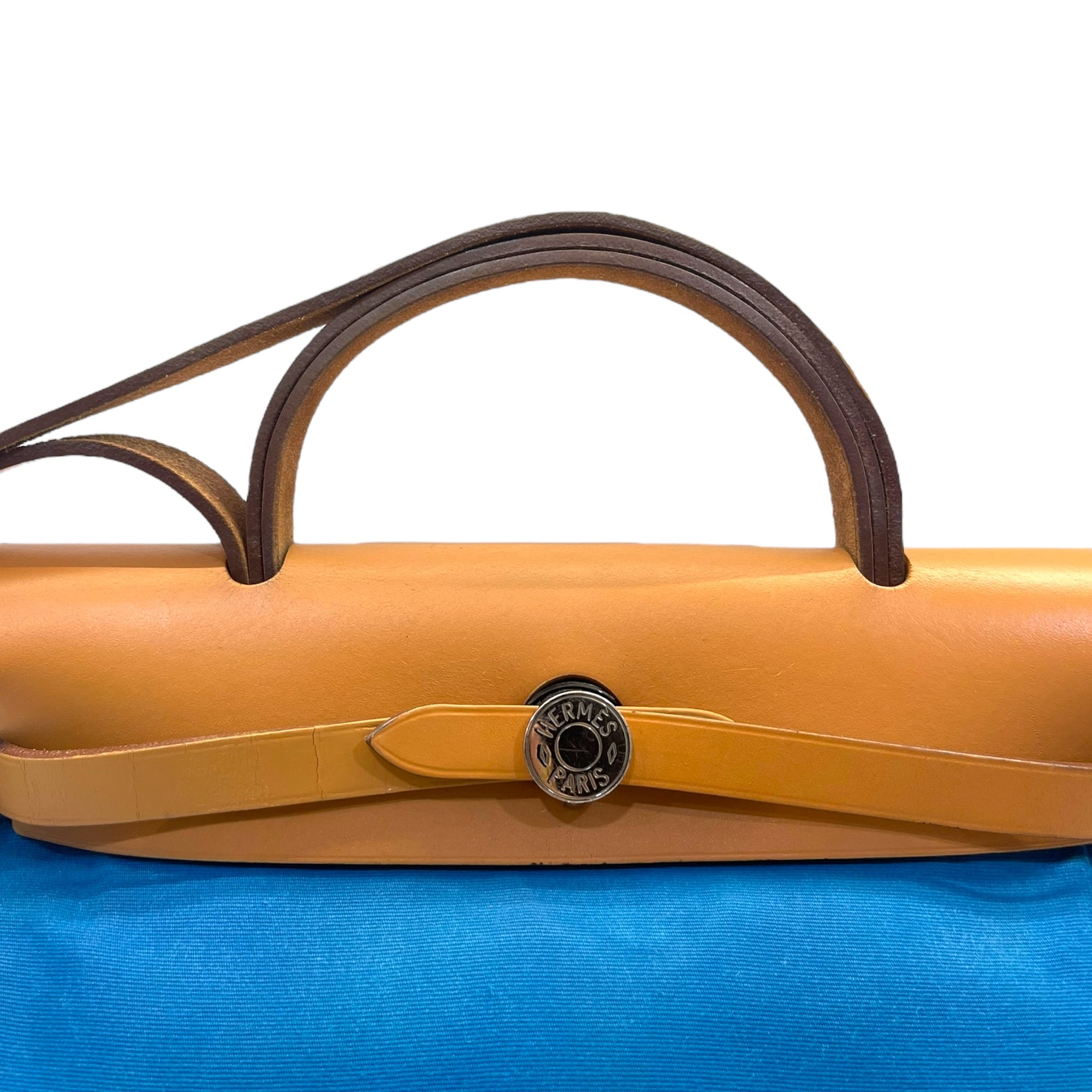 Hermes Blue/Brown Canvas and Leather Herbag Zip Bag