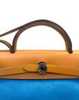 Hermes Blue/Brown Canvas and Leather Herbag Zip Bag