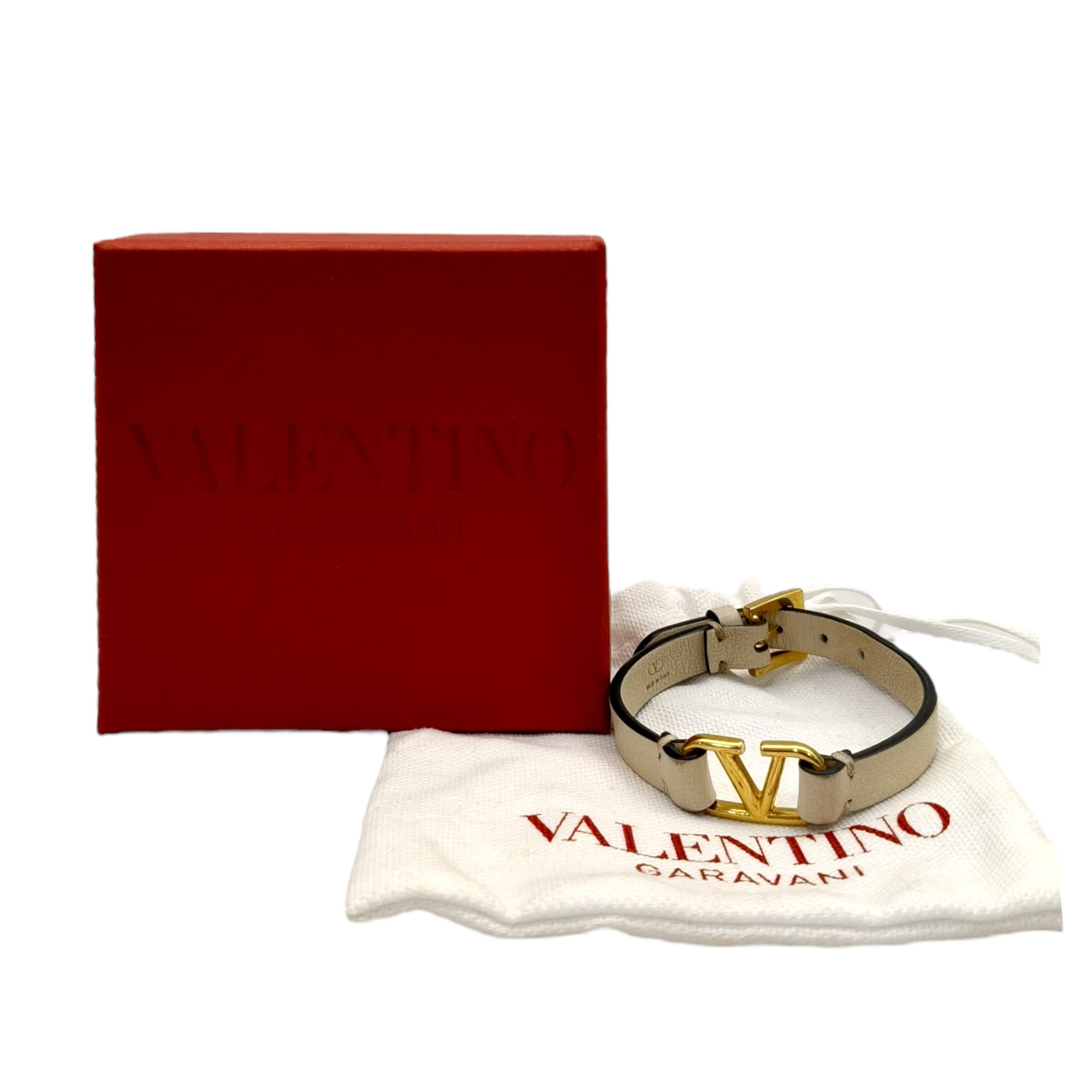 Valentino Vlogo Leather Gold Tone Bracelet