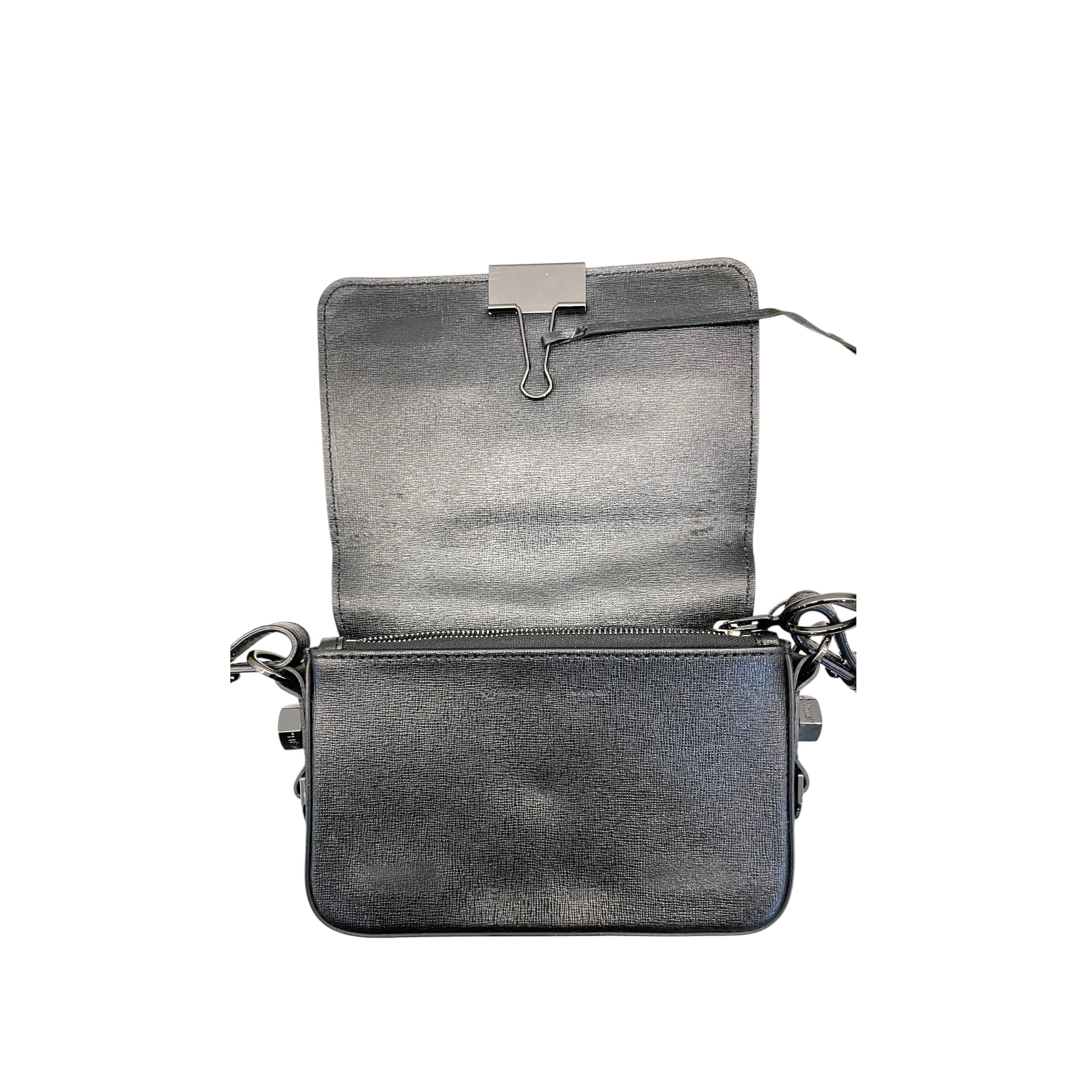 Off-White Black/White Diagonal Striped Leather Baby Flap Crossbody Bag