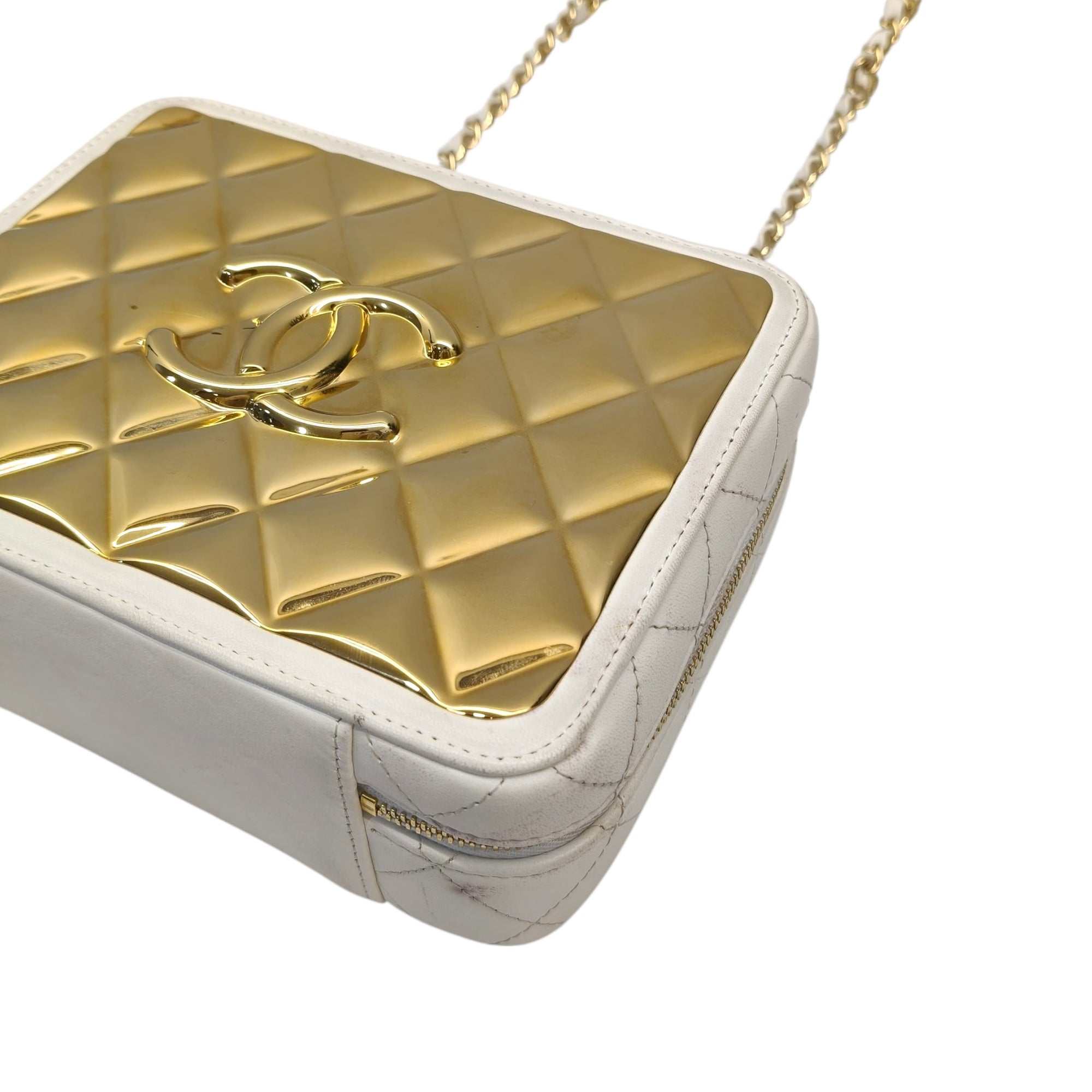 Gold Chanel Medium Lambskin Golden Plate Vanity Case Satchel