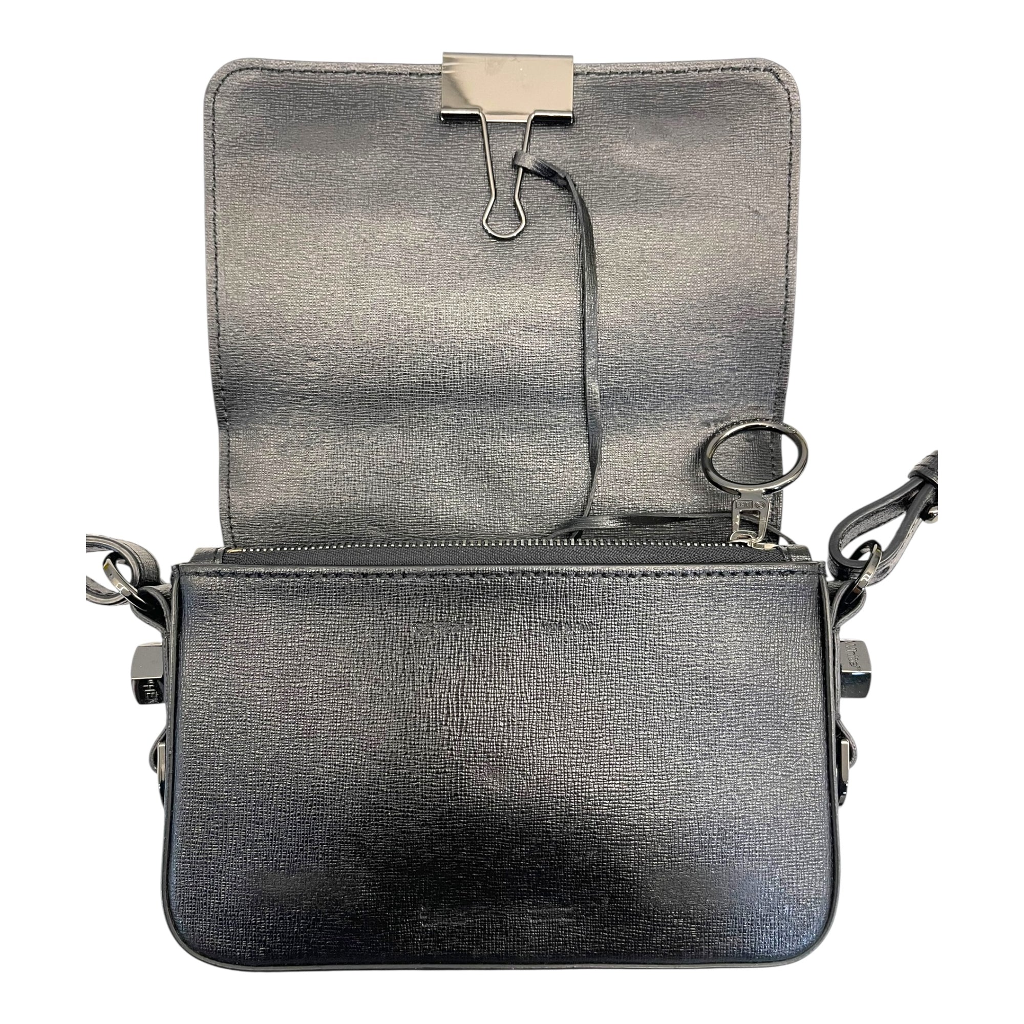 Off-White Binder Clip Diag Black/ White/ Yellow Leather Crossbody Bag