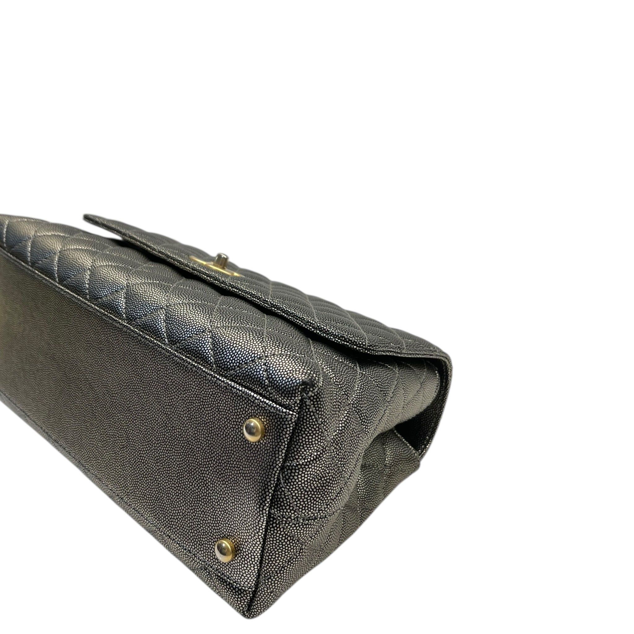 Chanel Grey Caviar Leather Coco Top Handle Bag