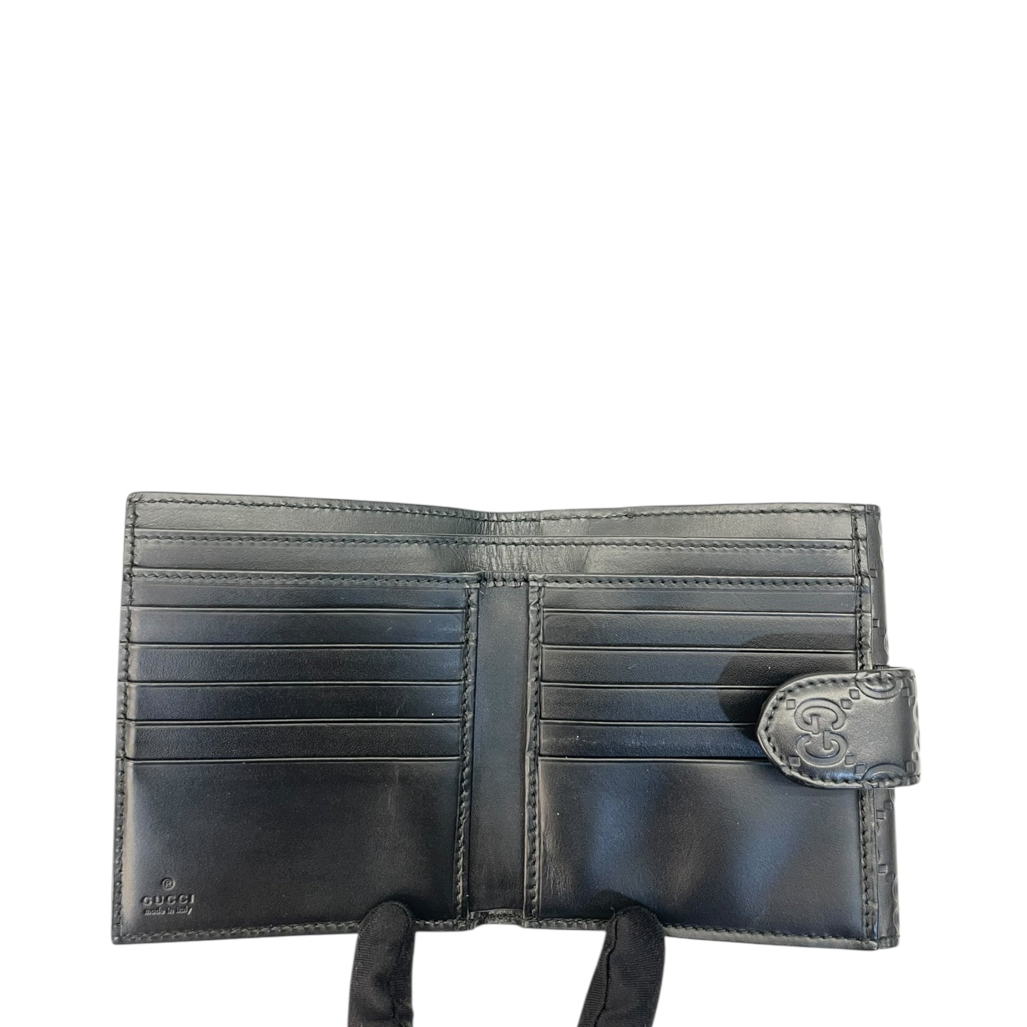 Gucci Black Guccissima Leather Interlocking G French Wallet
