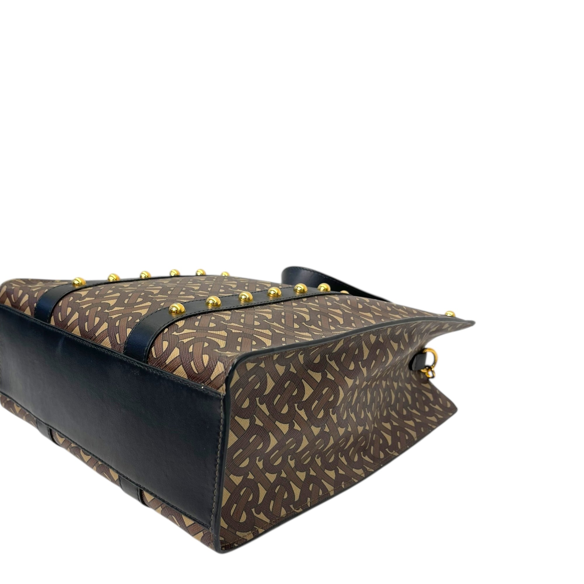 Burberry Brown/Black Monogram Coated Canvas And Leather Studded Book Tote Bag