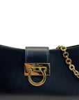 Salvatore Ferragamo Trifolio Black Leather Shoulder Bag Gold-tone Gancini Clasp