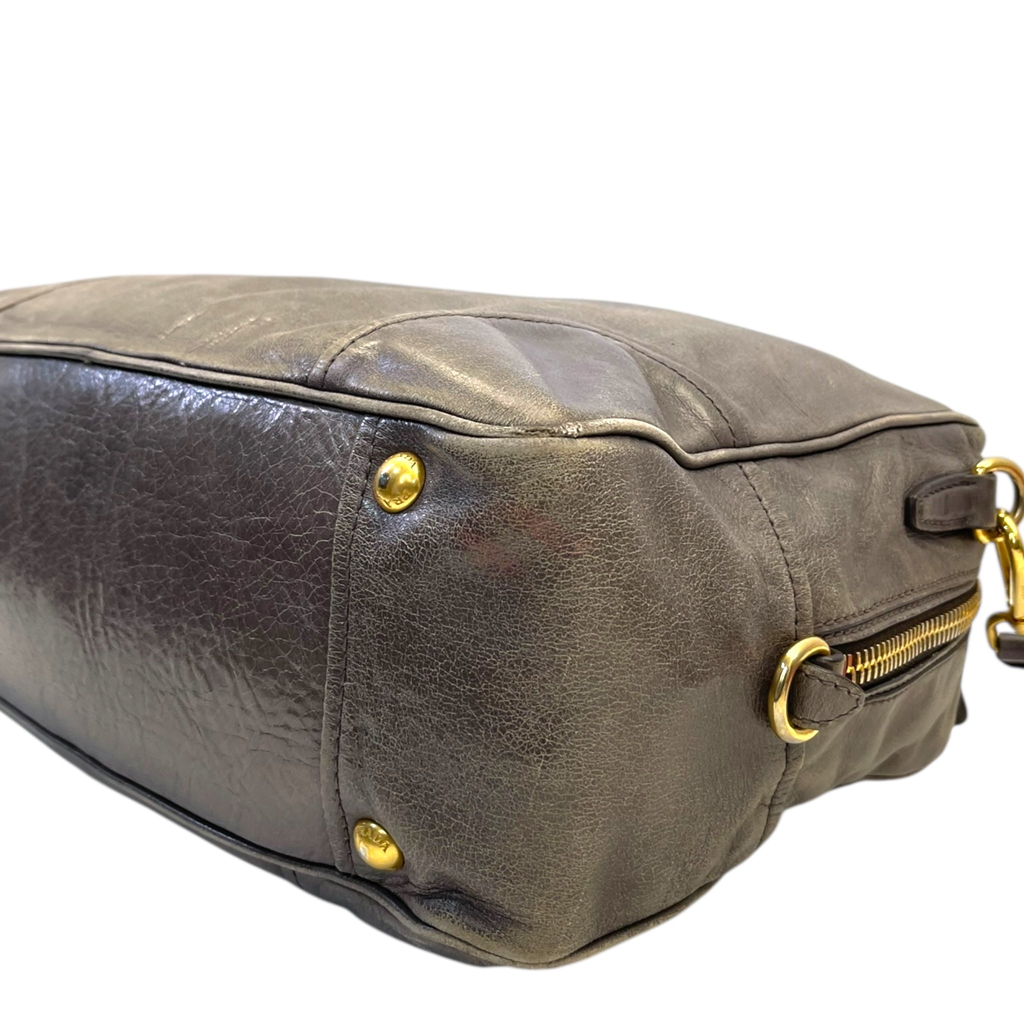 Prada Grey Vitello Shine Bauletto Bag
