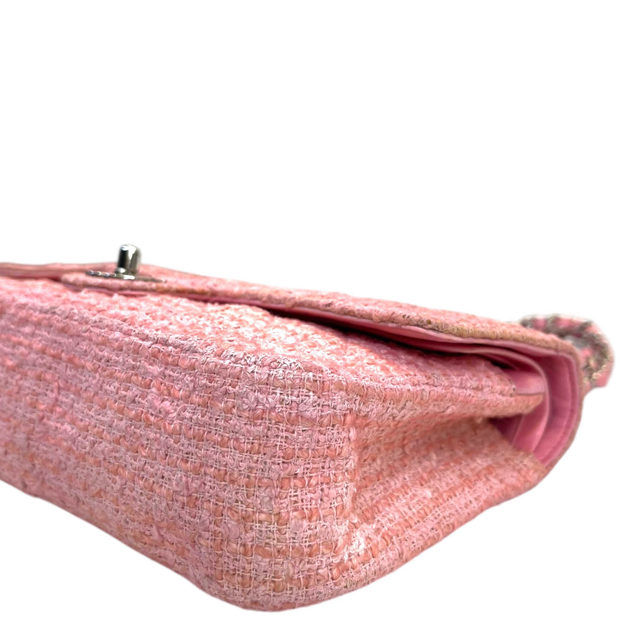 Chanel Classic Double Flap Pink Tweed Shoulder Bag