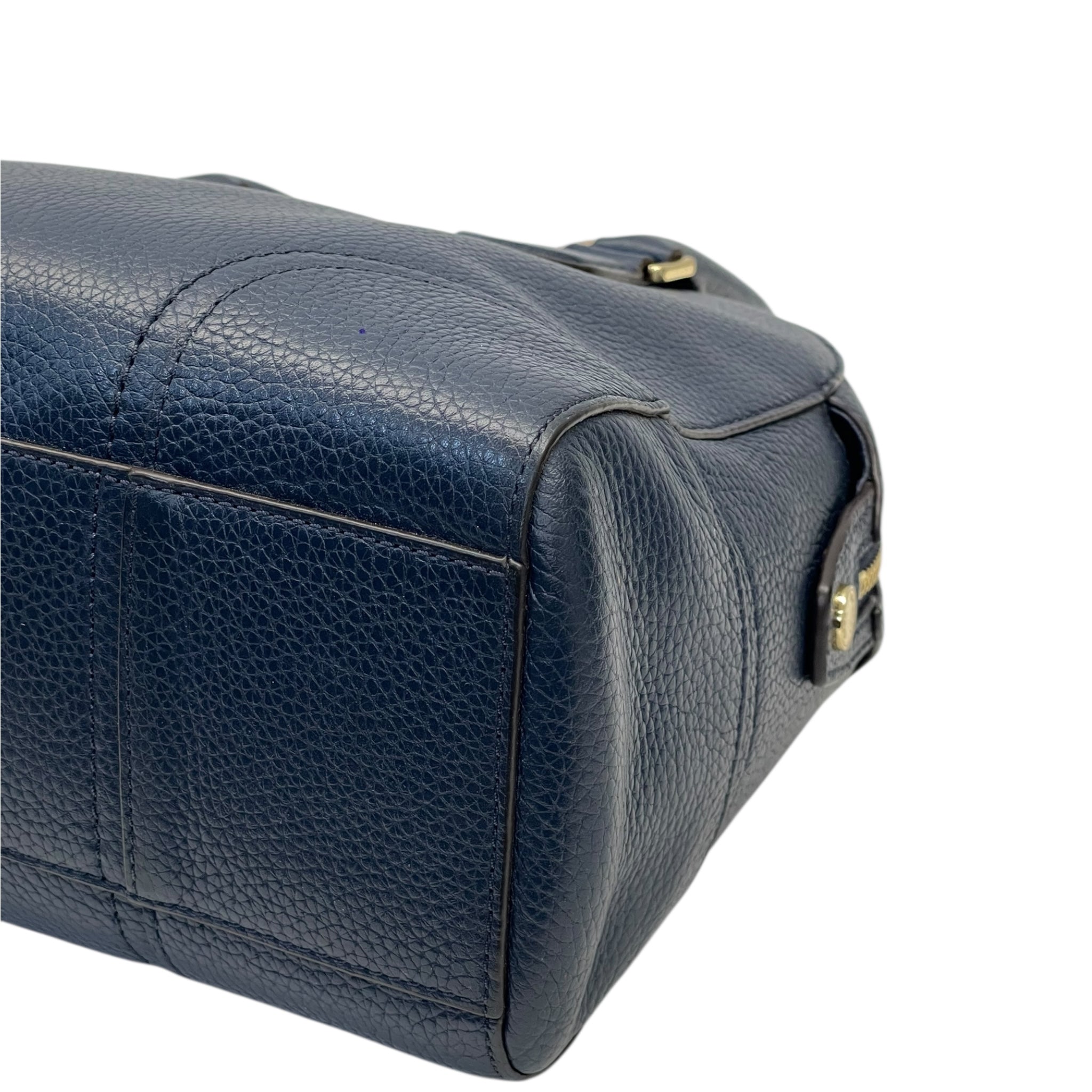 Michael Kors Hattie Satchel Bowling Bag Navy Blue Pebbled Leather