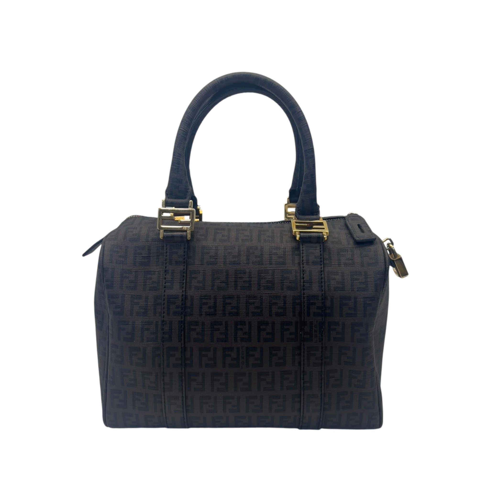 Fendi Noccino Zucchino Spalmati Coated Canvas Forever Bauletto Boston Bag