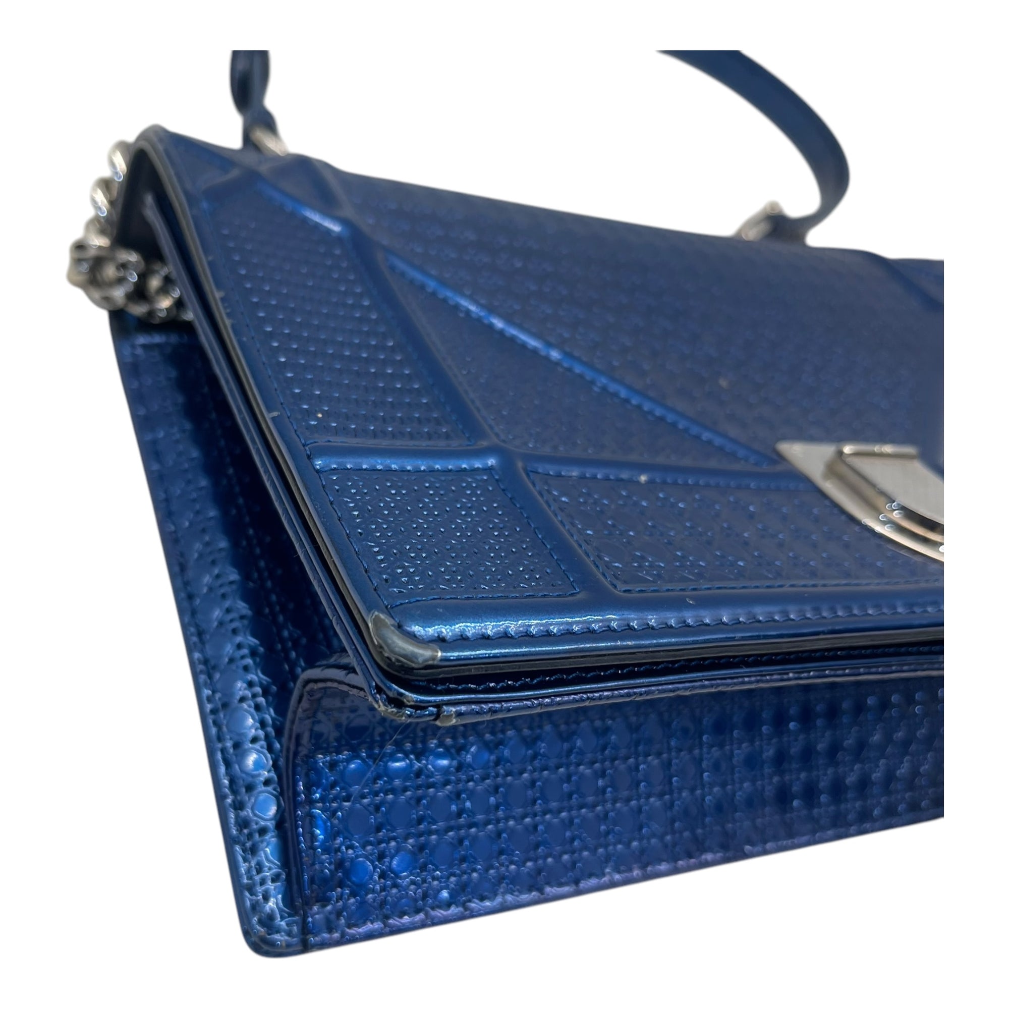 Dior Blue Micro Cannage Patent Leather Medium Diorama Flap Shoulder Bag