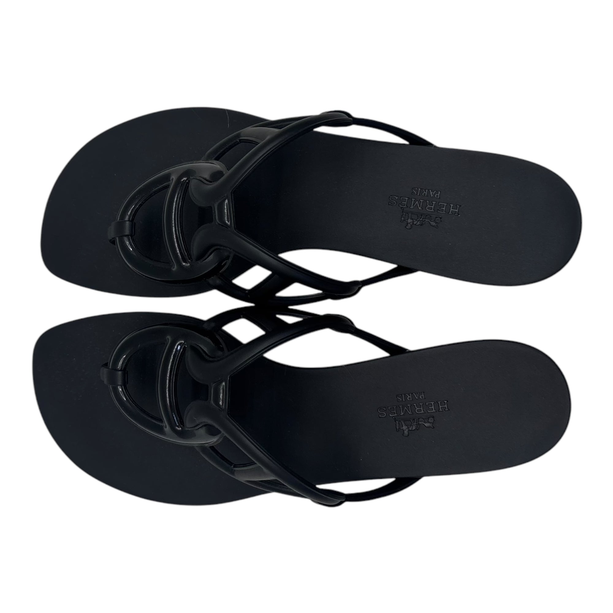 Hermes Black Rubber Egerie Thong Flats EU 38