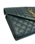 Yves Saint Laurent Dark Green Chevron Quilted Leather Envelope Flap Bag