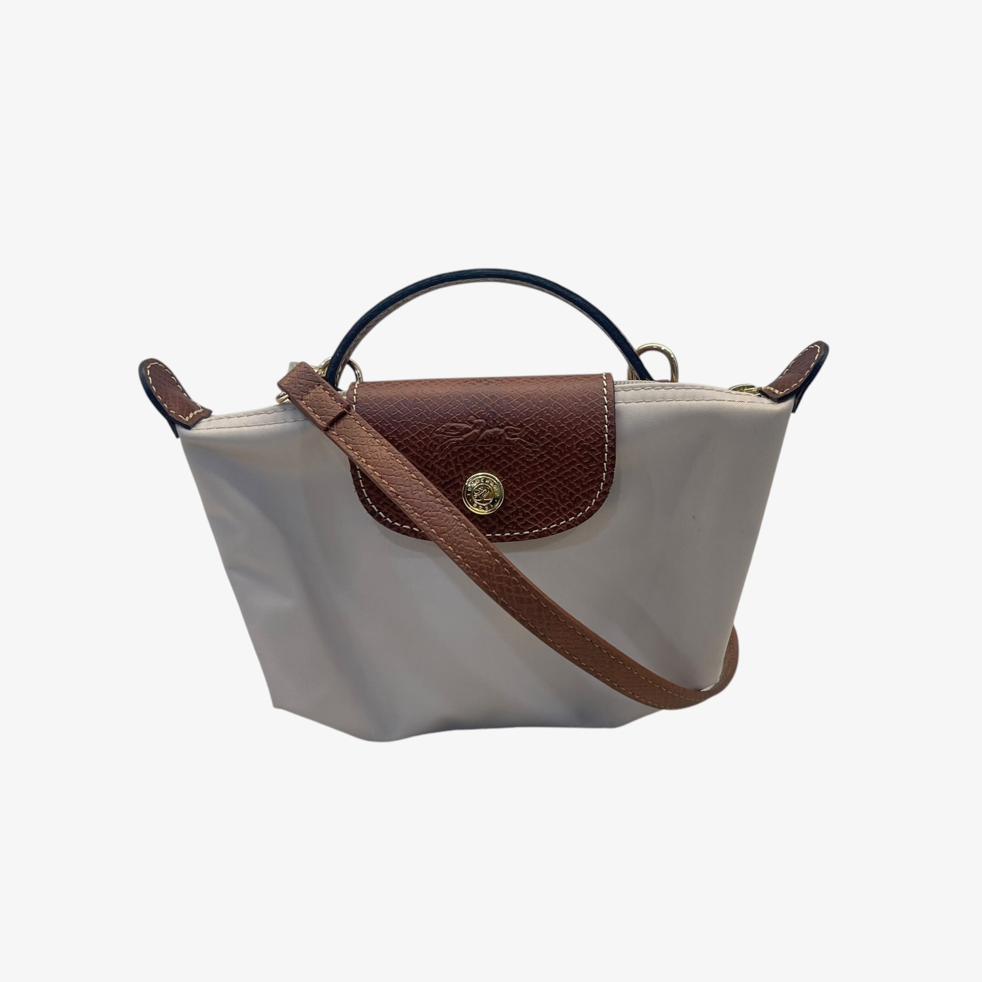 Longchamp Off White Nylon Le Pliage Handle Pouch