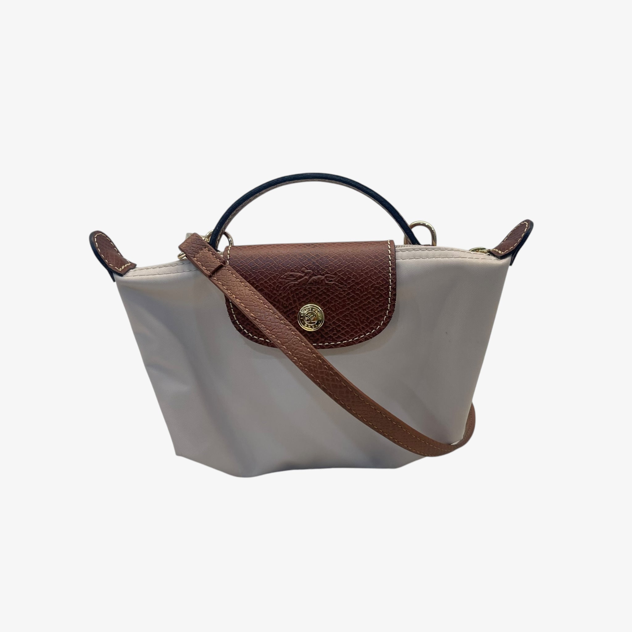 Longchamp Off White Nylon Le Pliage Handle Pouch
