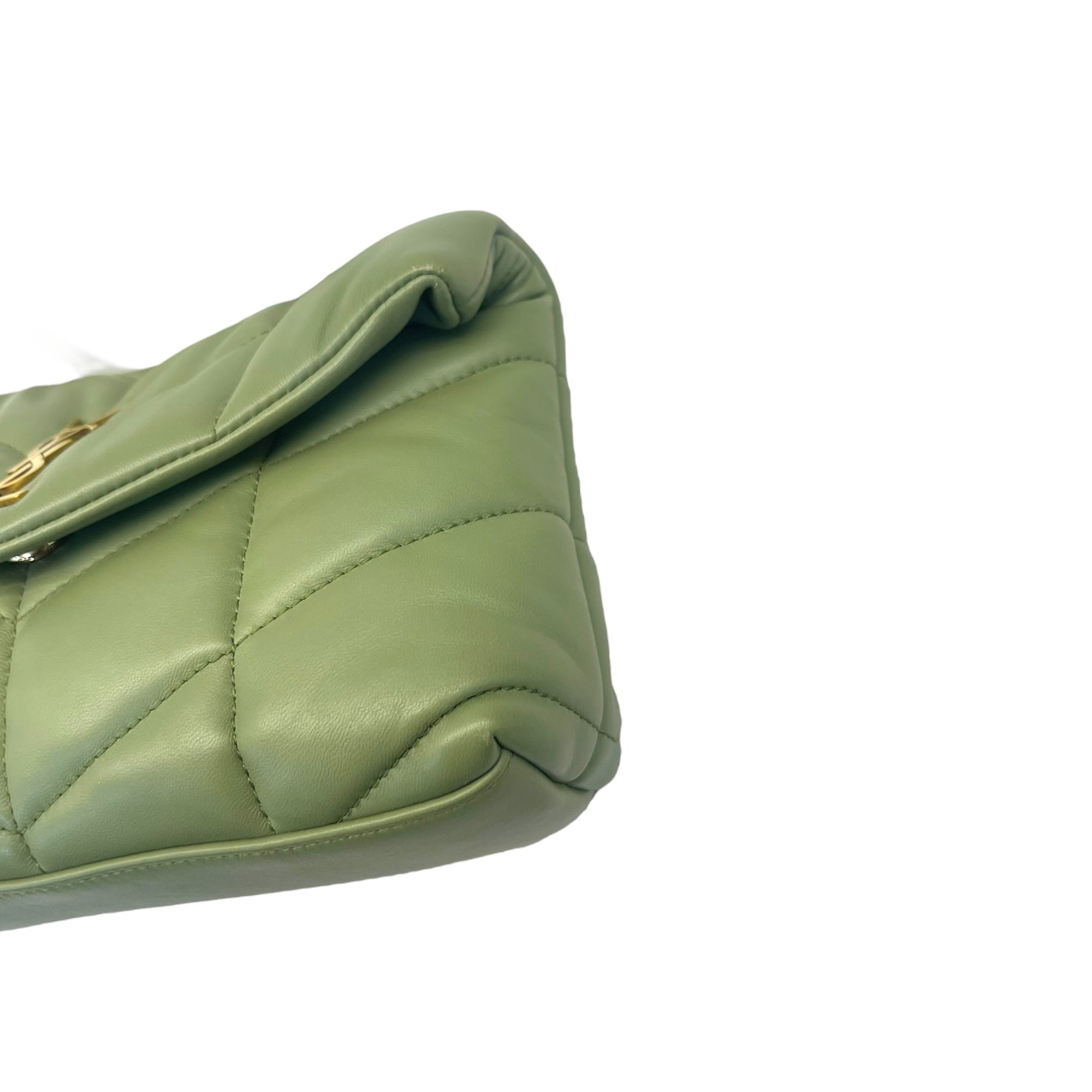 Saint Laurent Olive Puffer Leather Medium Loulou Shoulder Bag