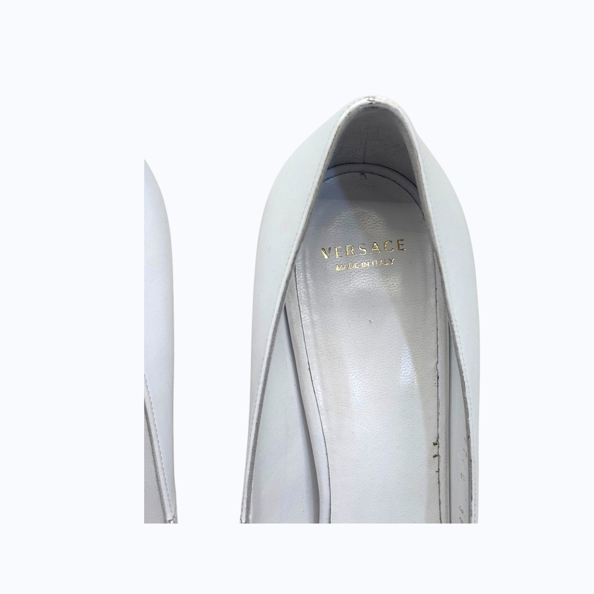 Versace White Leather Medusa Pointed Toe Pumps EU 38.5