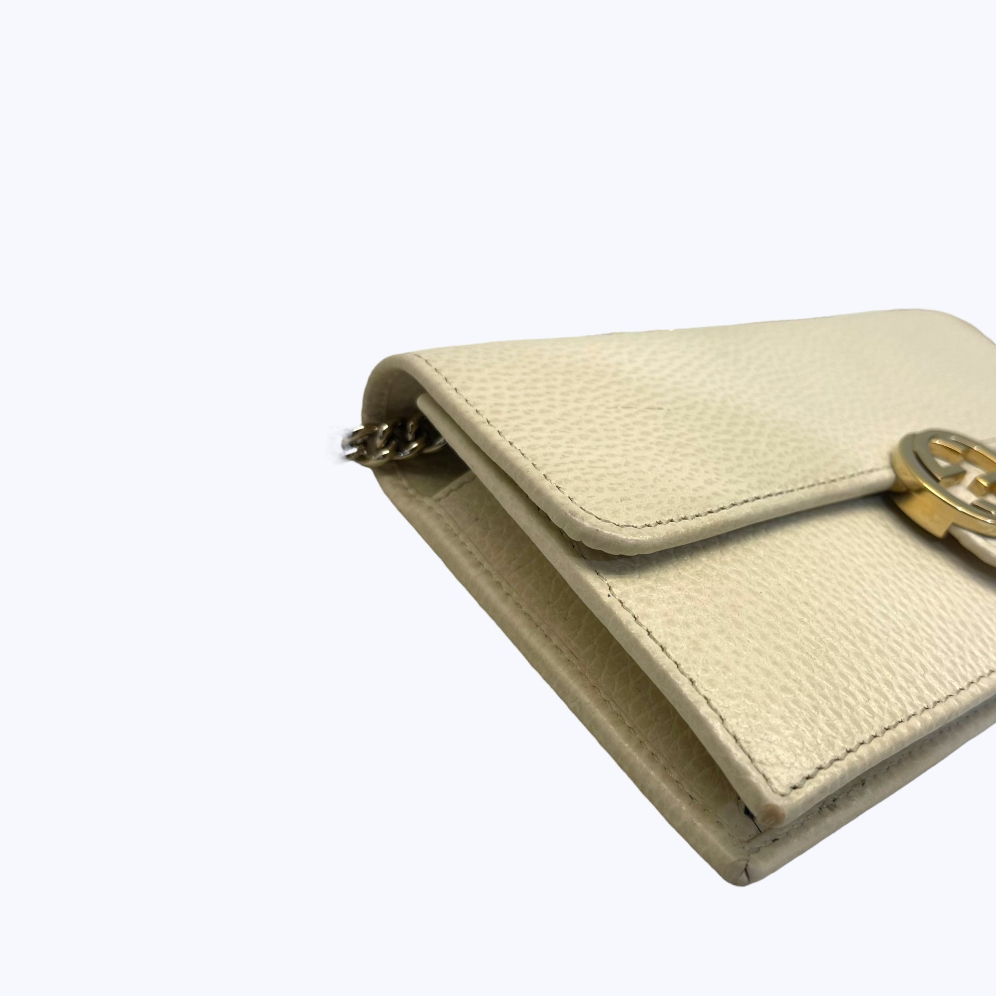 Gucci Cream Leather Interlocking G Flap Chain Clutch