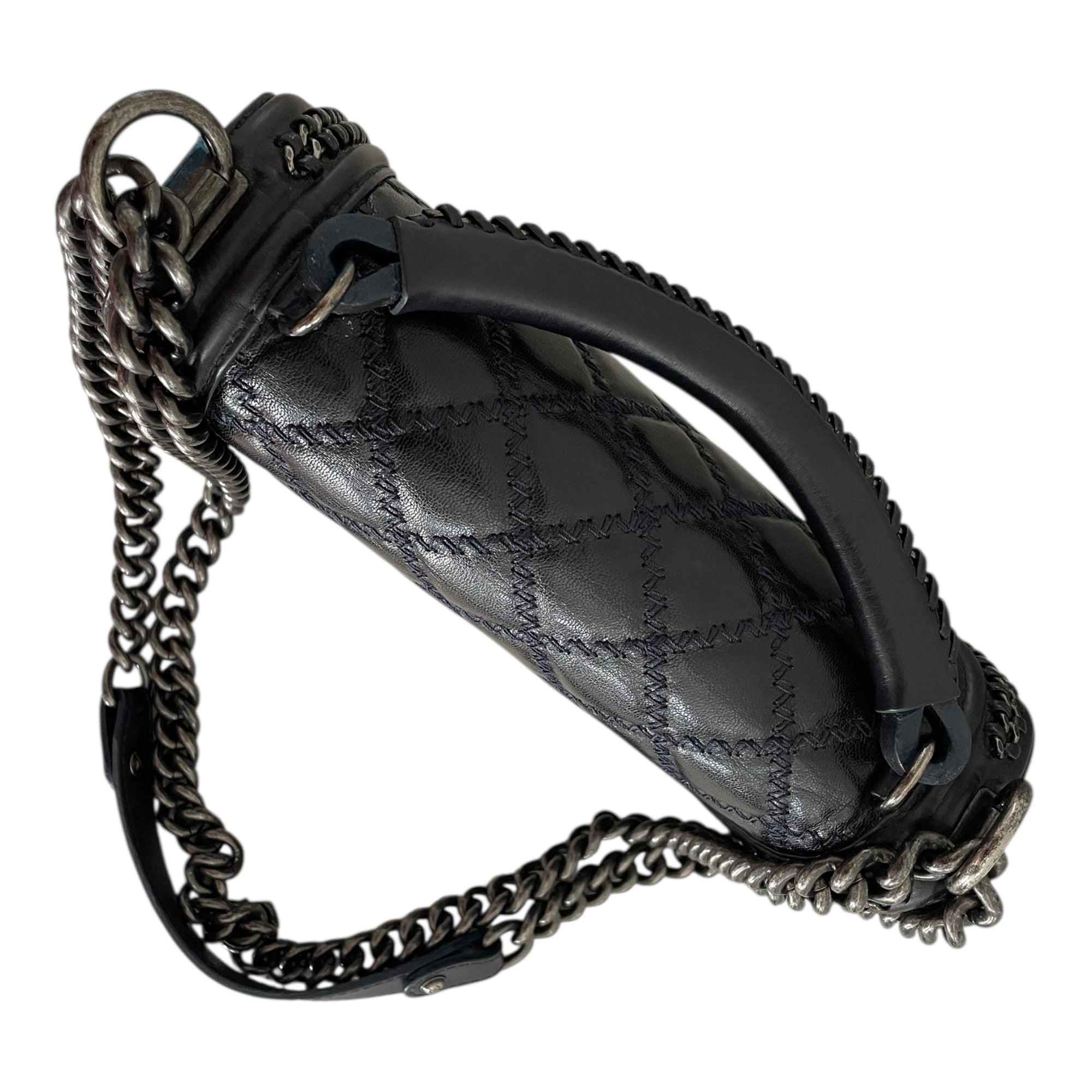 Chanel Midnight Quilted Leather Medium Wild Stitch Chain Boy Top Handle Bag