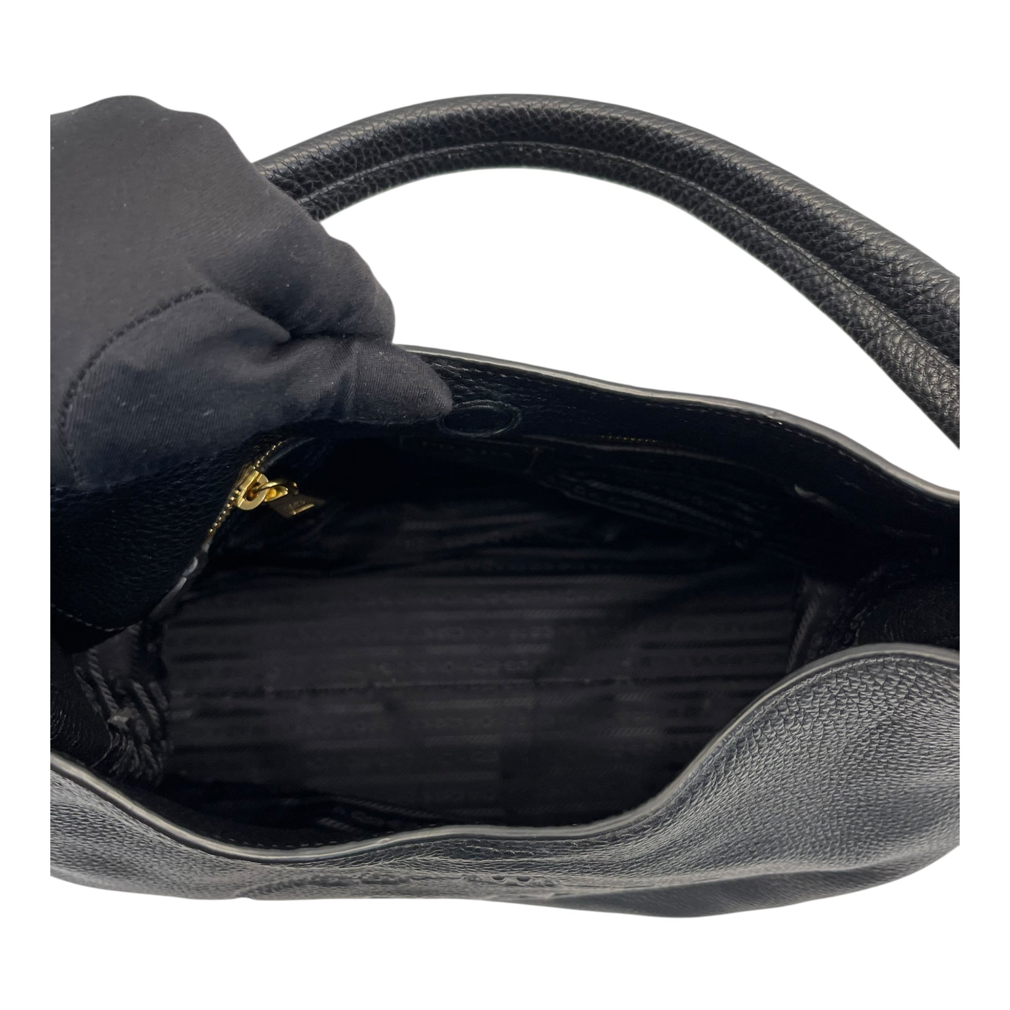 Prada Vitello Phenix Black Leather Embossed Logo Hobo Tote Bag