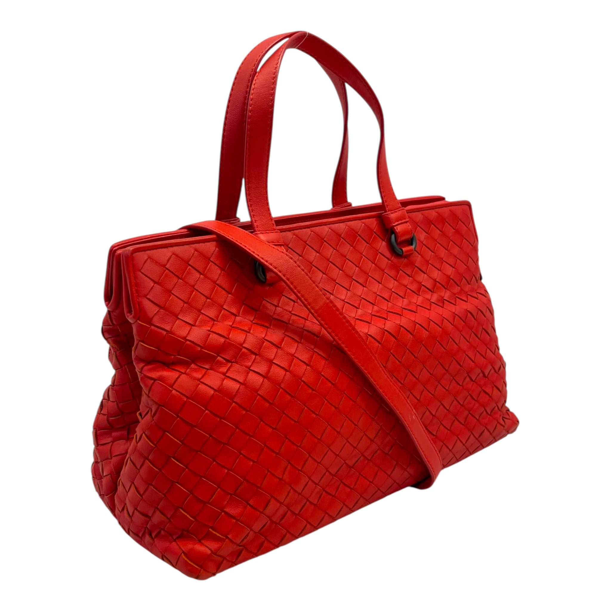 Bottega Veneta Red Intrecciato Leather Garda Tote Bag