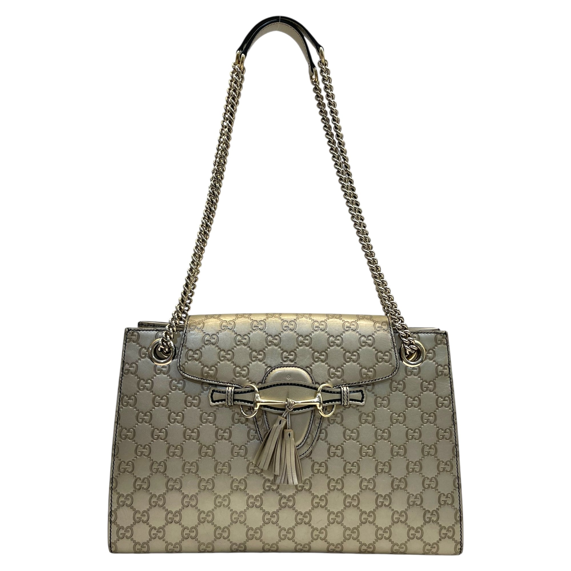 Gucci Metallic Beige Guccissima Leather Emily Chain Shoulder Bag
