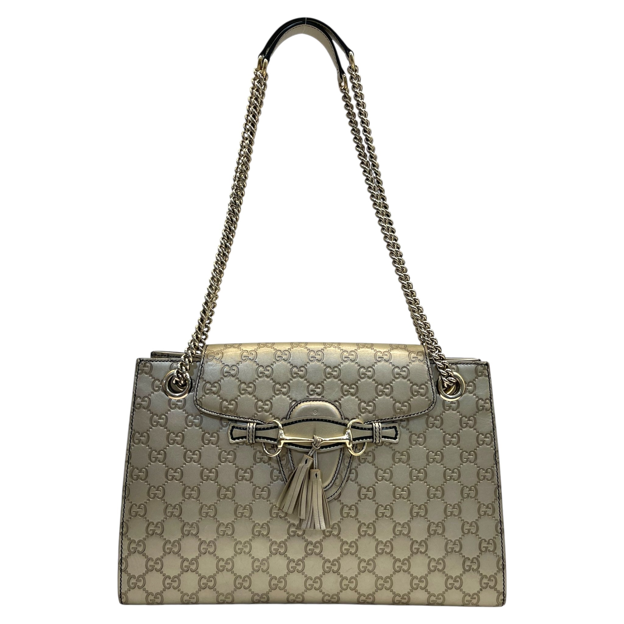 Gucci Metallic Beige Guccissima Leather Emily Chain Shoulder Bag