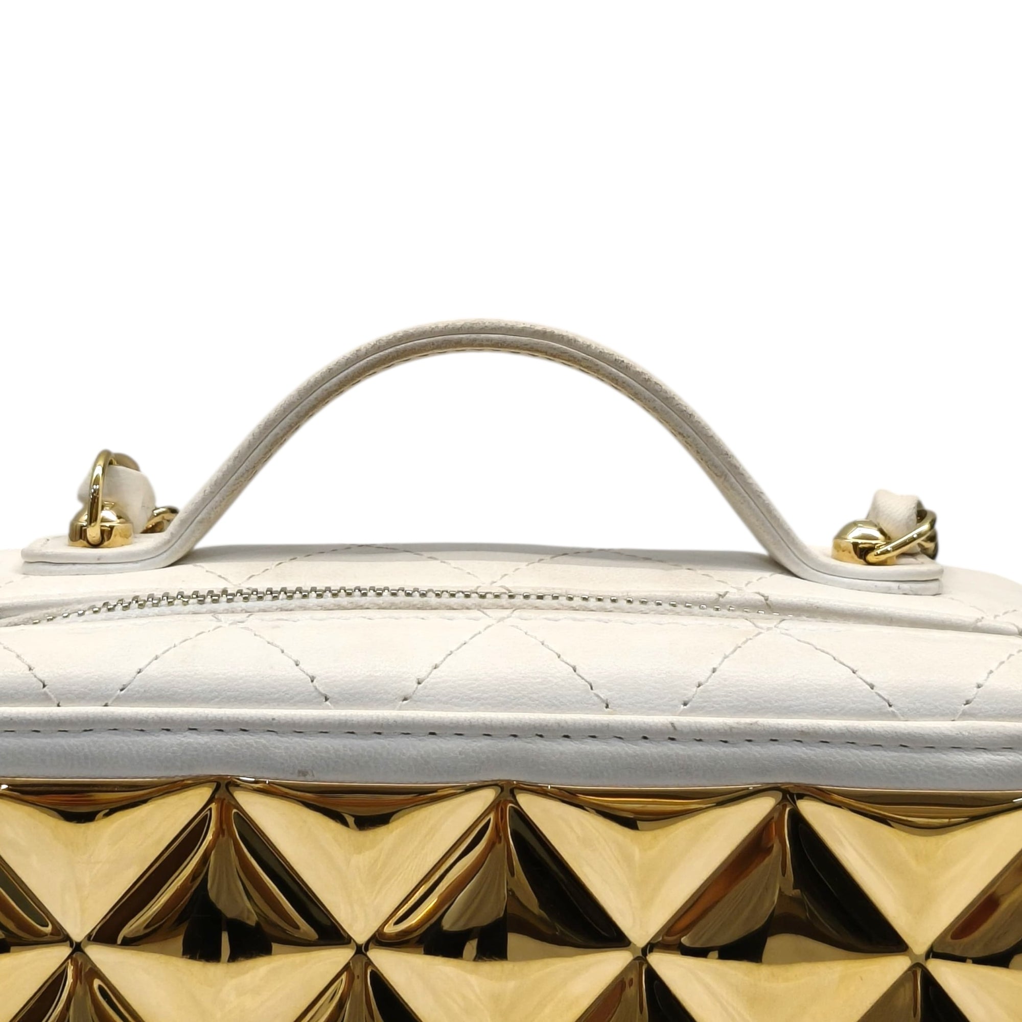 Gold Chanel Medium Lambskin Golden Plate Vanity Case Satchel