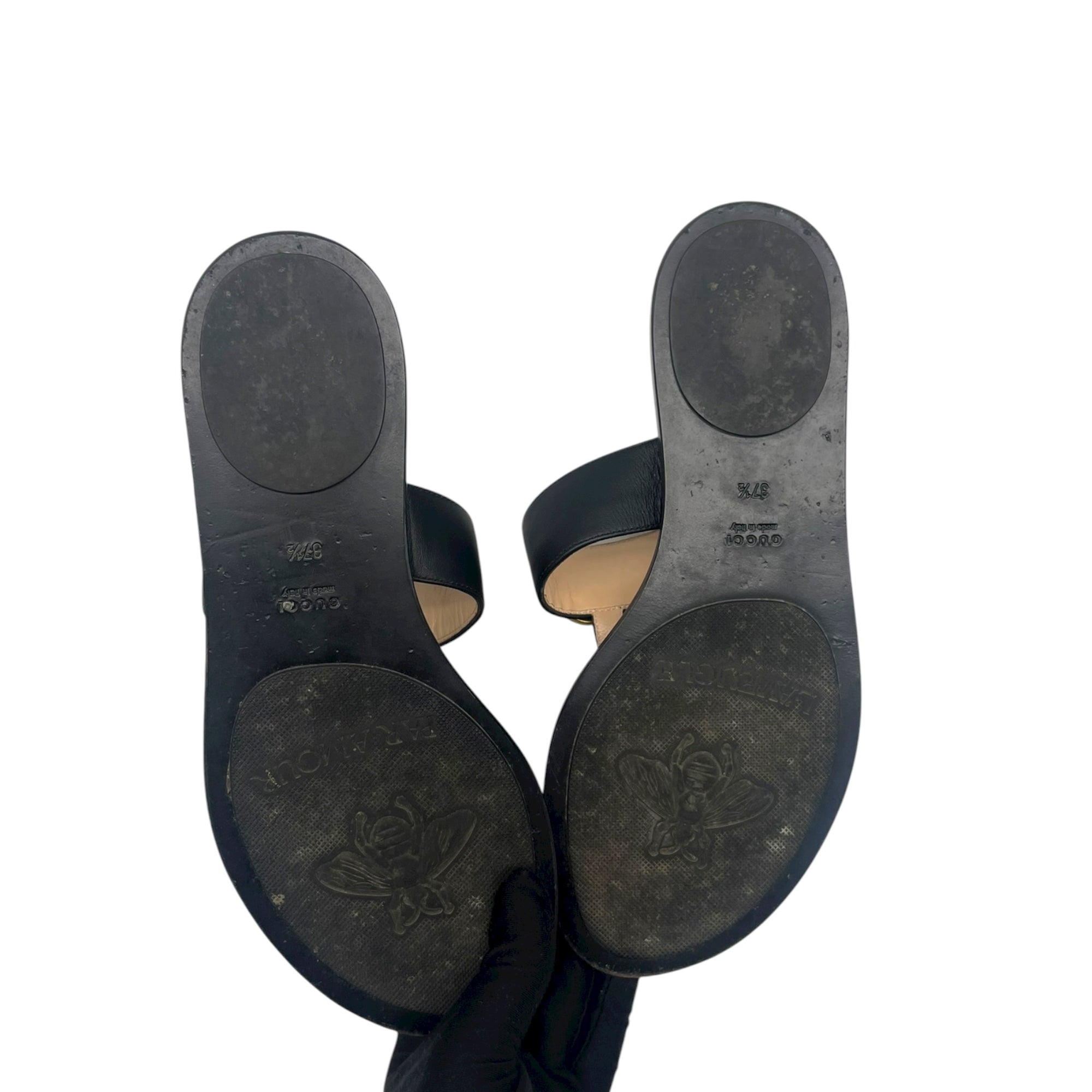 Gucci Black Leather GG Marmont Thong Flats EU 37