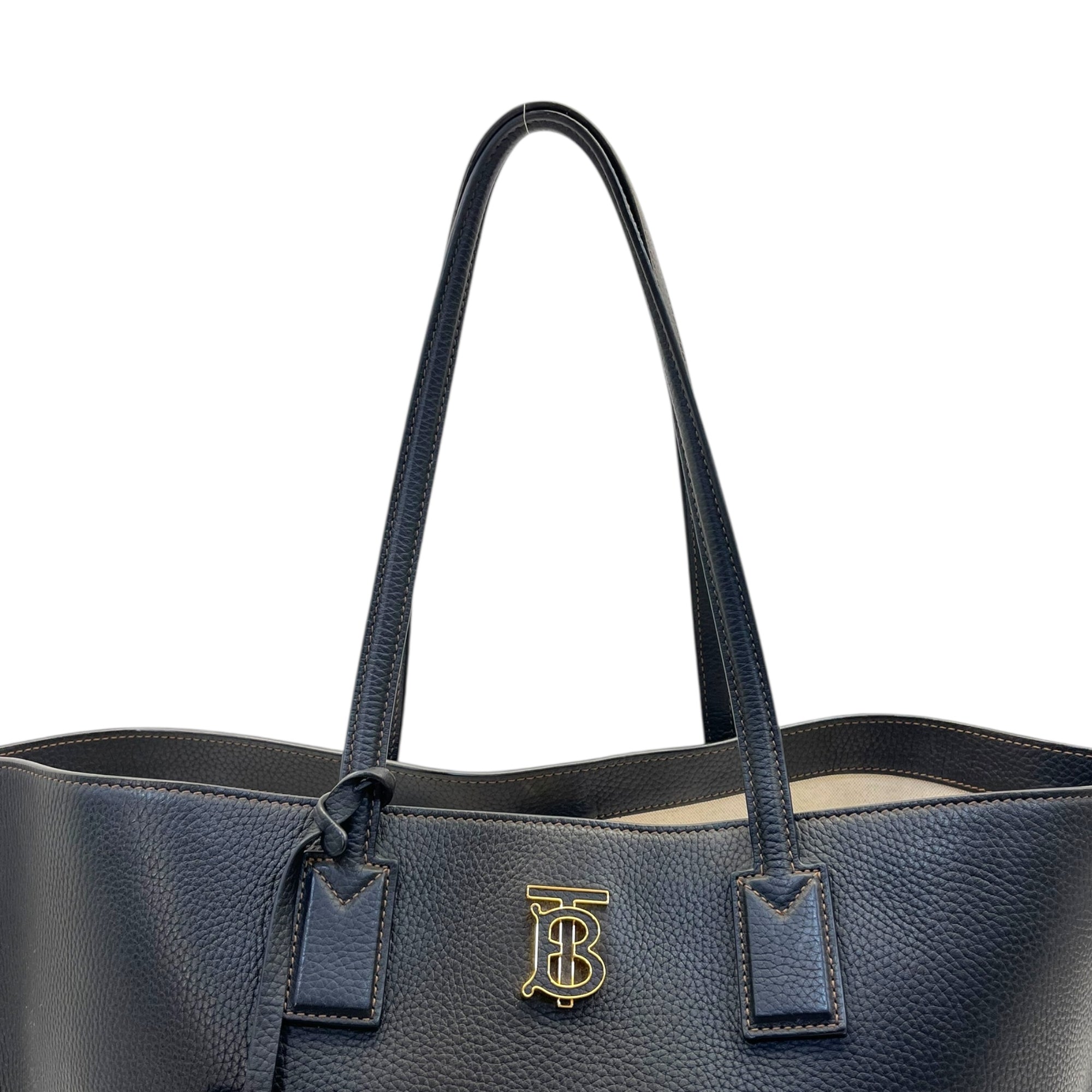 Burberry TB Monogram Tote in Black Leather