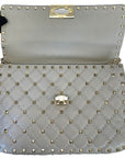 Valentino Medium Rockstud Spike Top Handle Grey Leather Bag