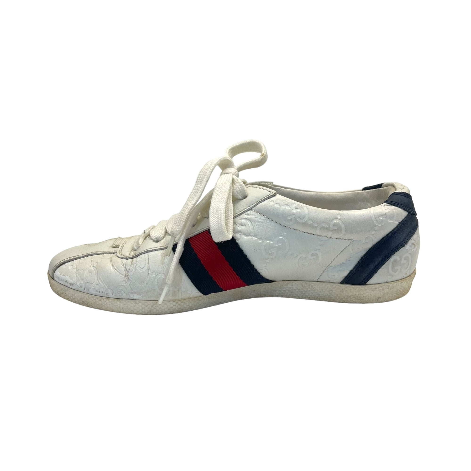 Gucci White Leather Web Detail Ace Low Top Sneakers Size EU 35