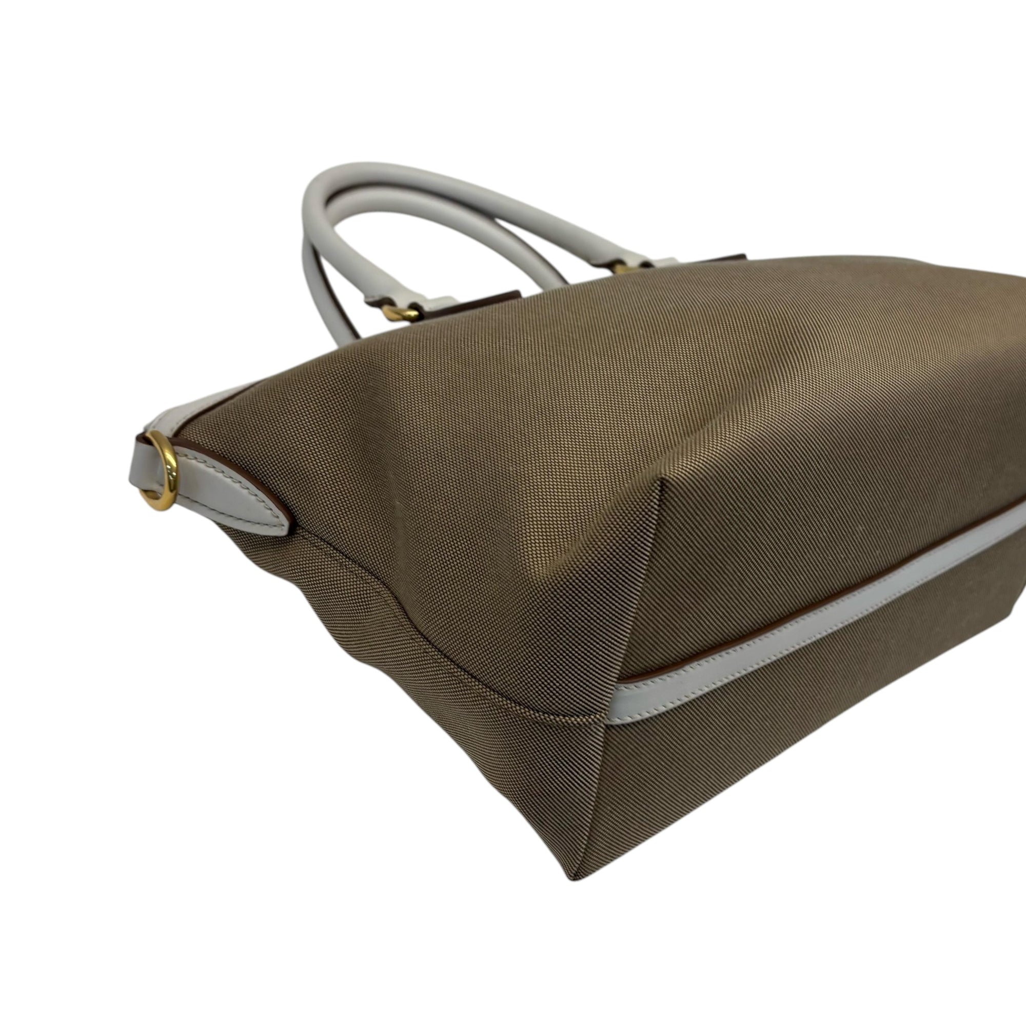 Prada Beige Leather Logo Embossed Zip Tote