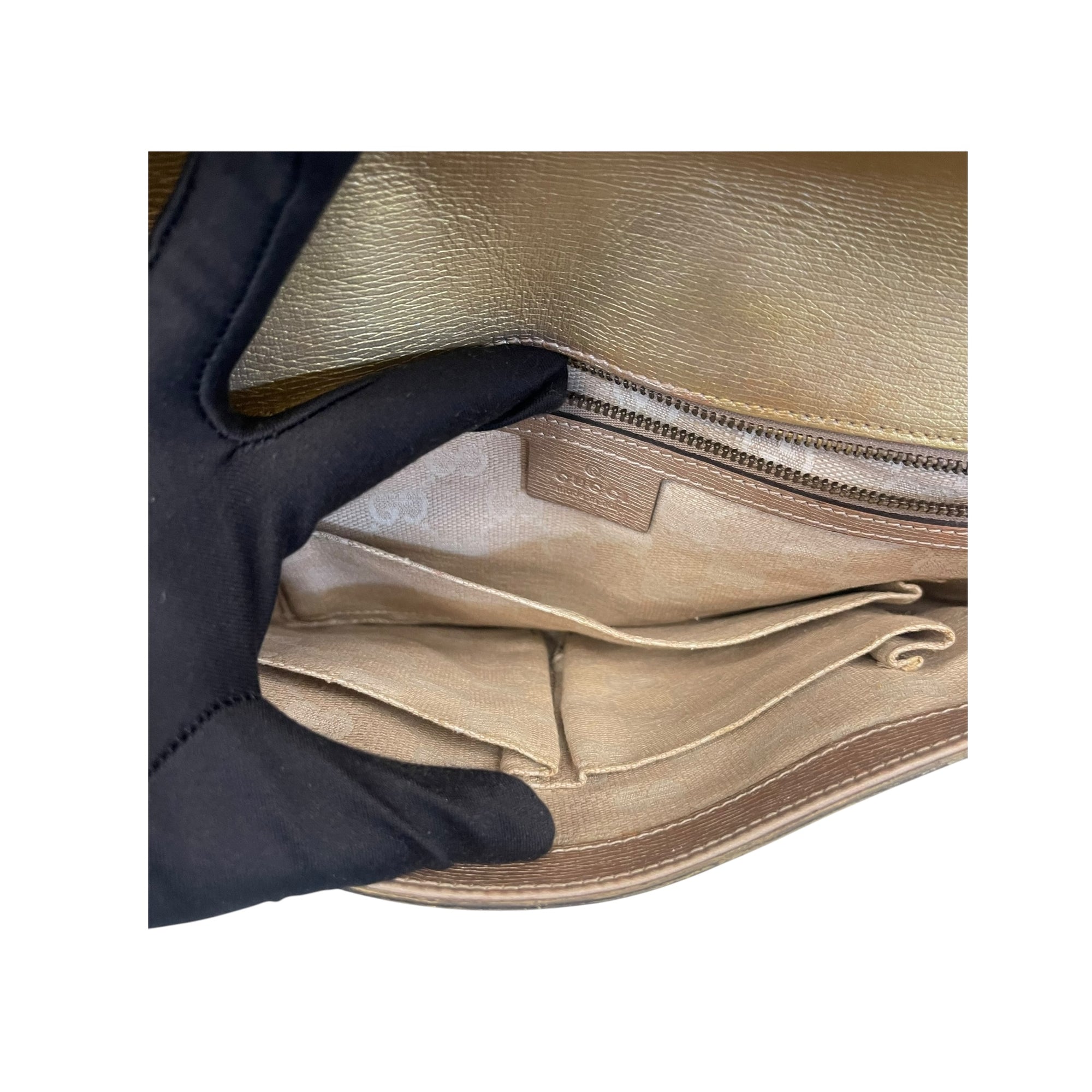 Gucci Gold Metallic Leather Horse Bit Clutch