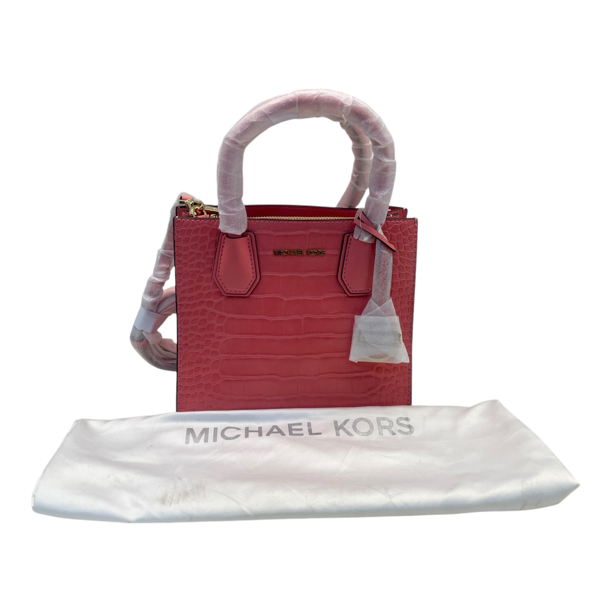 Michael Kors Peach Croc Embossed Leather Mercer Tote Bag