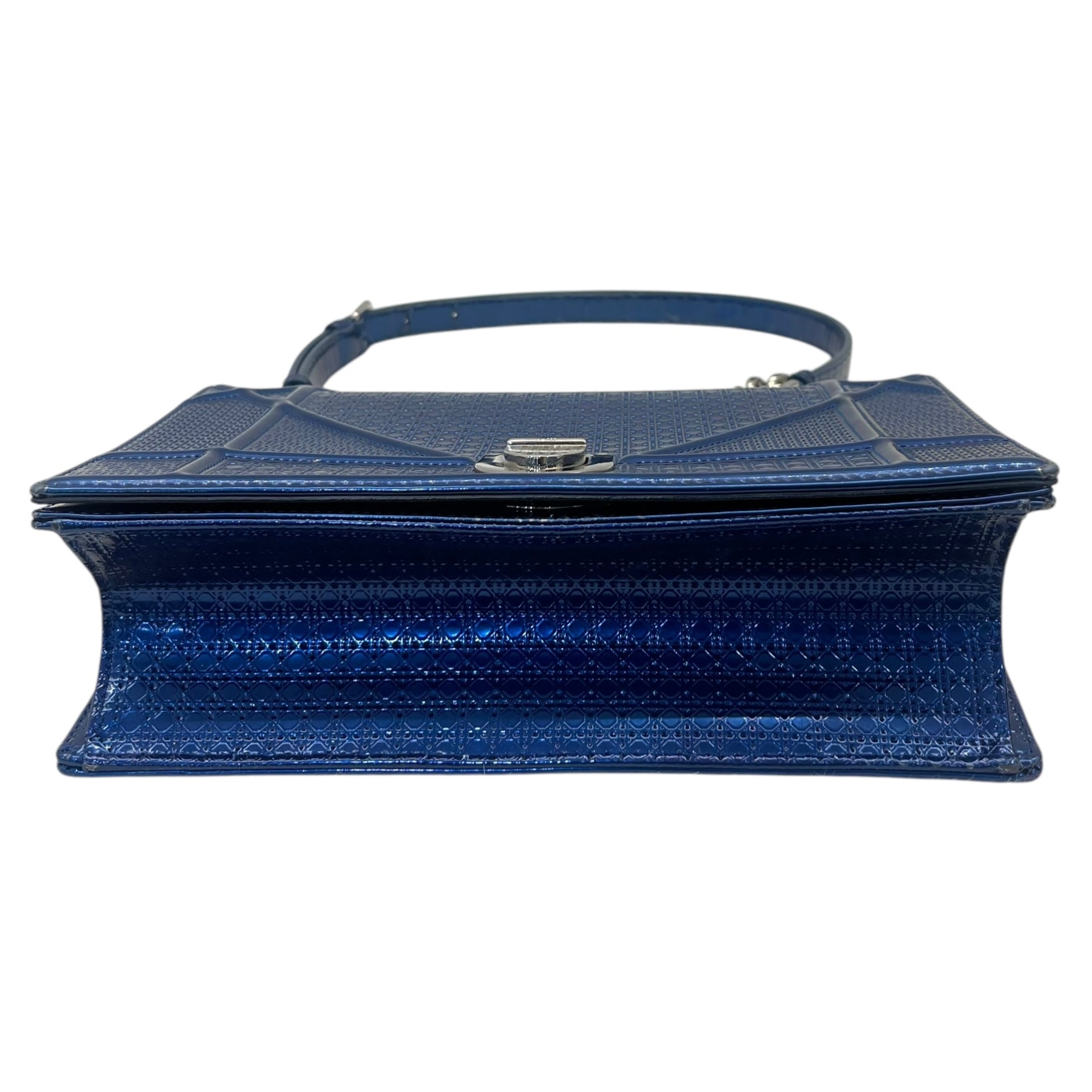 Dior Blue Micro Cannage Patent Leather Medium Diorama Flap Shoulder Bag