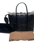Alaia Black Leather Laser Cut Mina Tote Bag