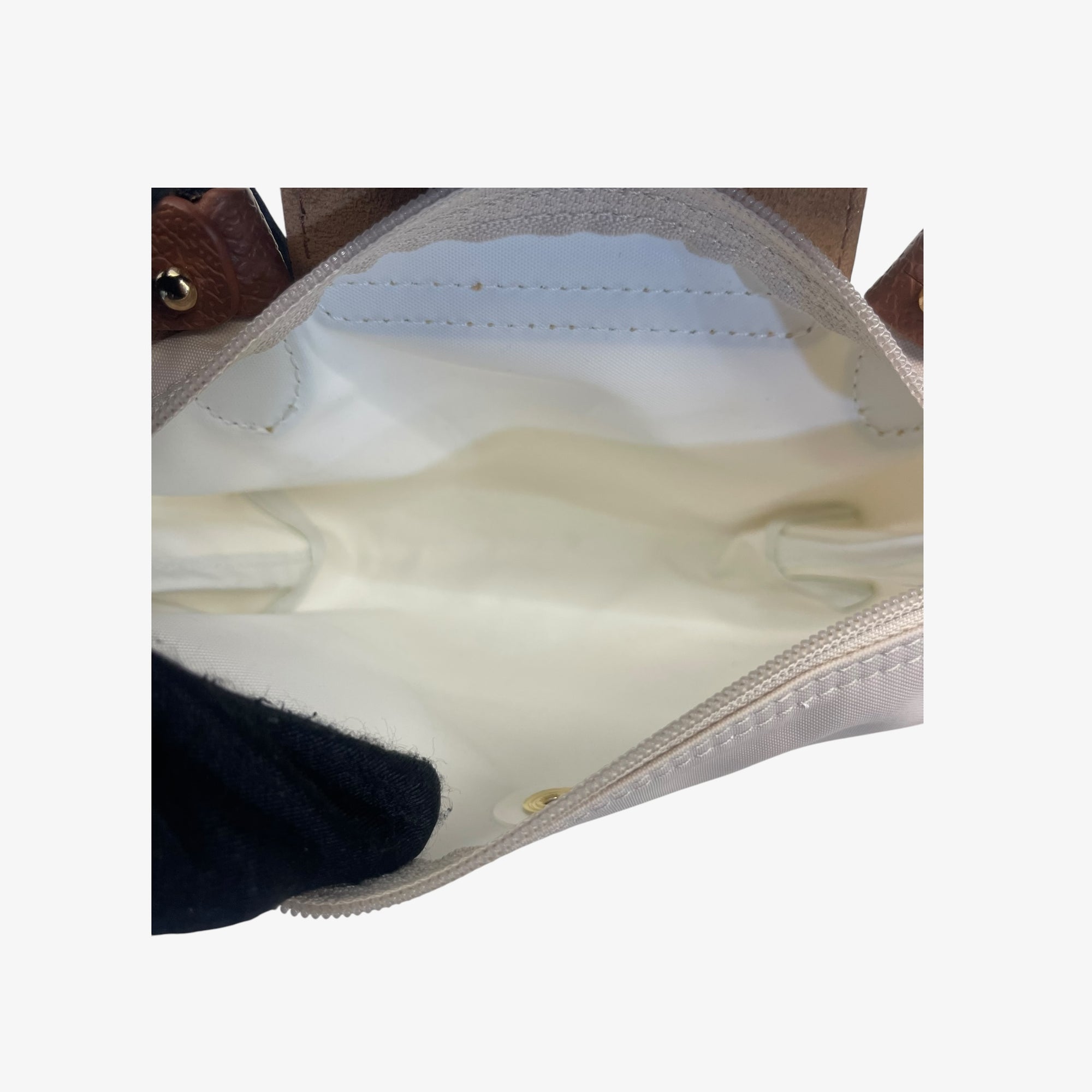 Longchamp Off White Nylon Le Pliage Handle Pouch