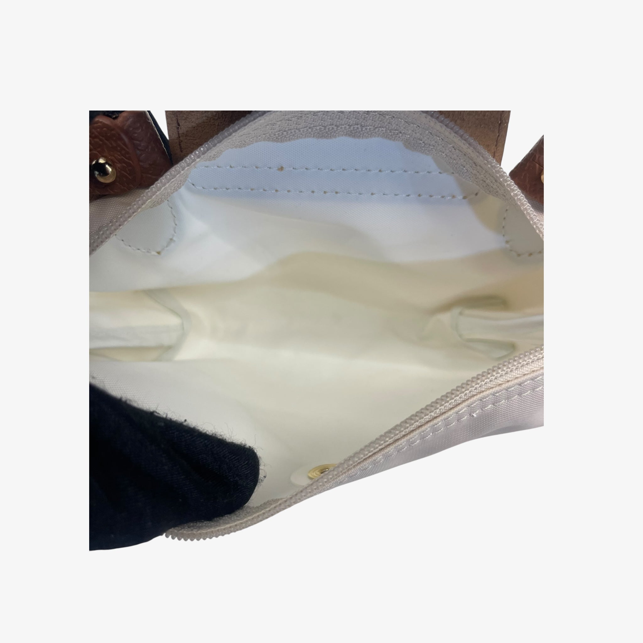 Longchamp Off White Nylon Le Pliage Handle Pouch
