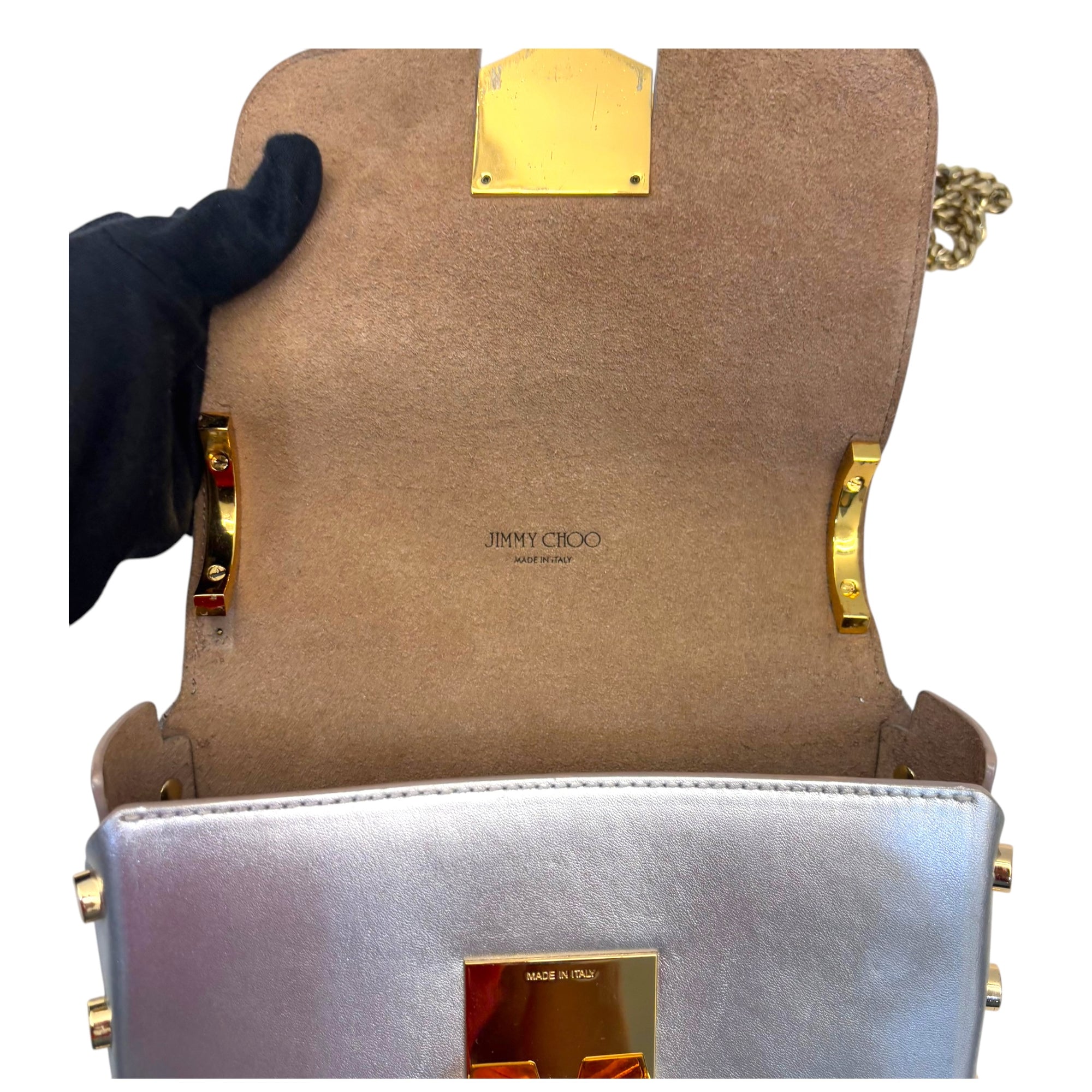 Jimmy Choo Grey Leather Lockett City Shoulder Bag