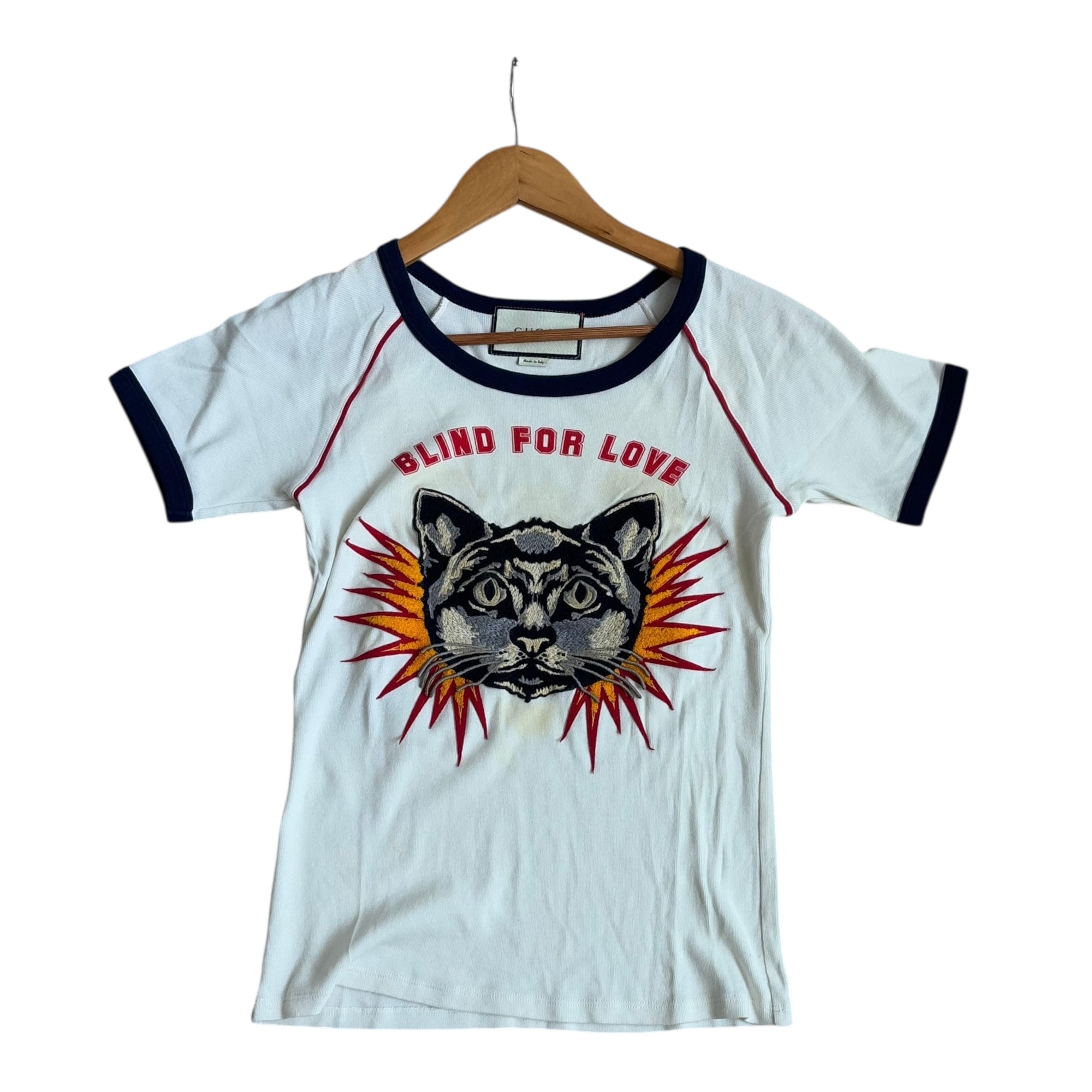 Gucci Cat Applique Blind For Love T-shirt