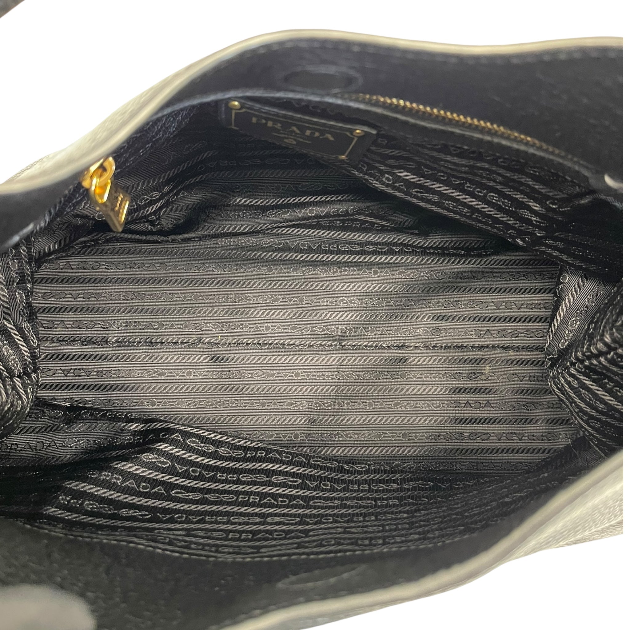 Prada Vitello Phenix Black Leather Embossed Logo Hobo Tote Bag