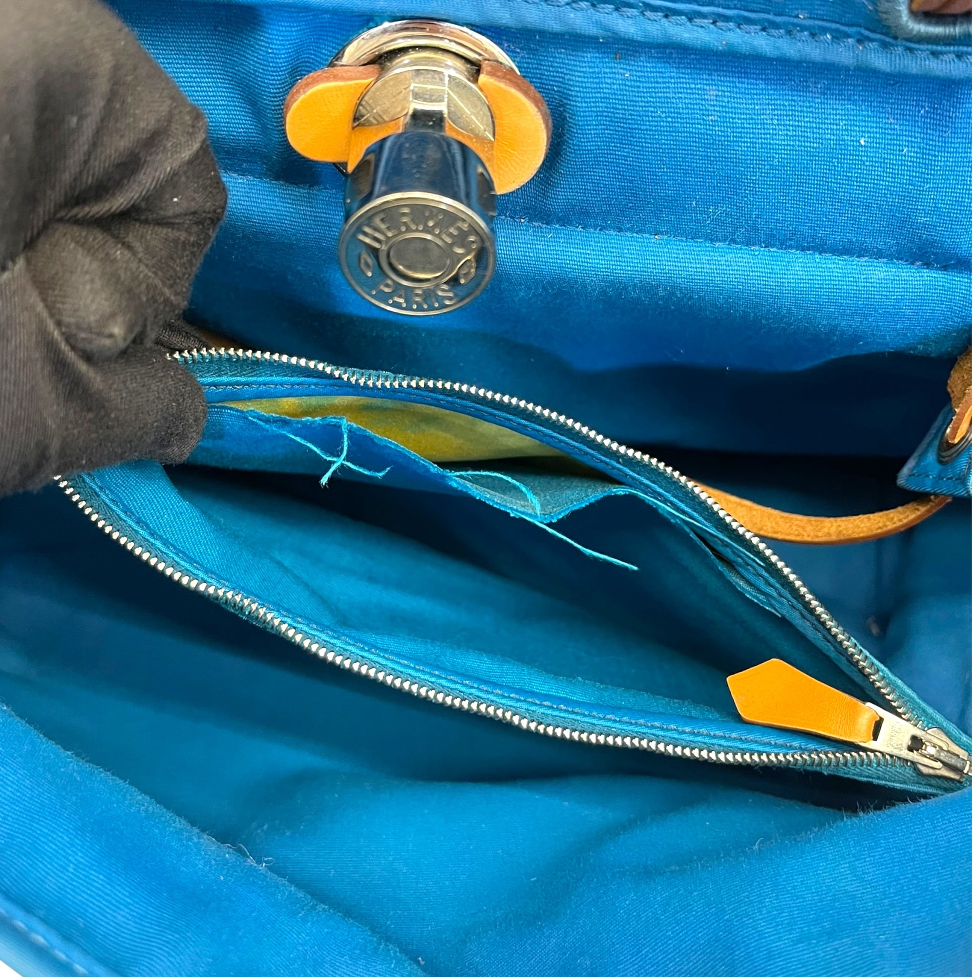 Hermes Blue/Brown Canvas and Leather Herbag Zip Bag