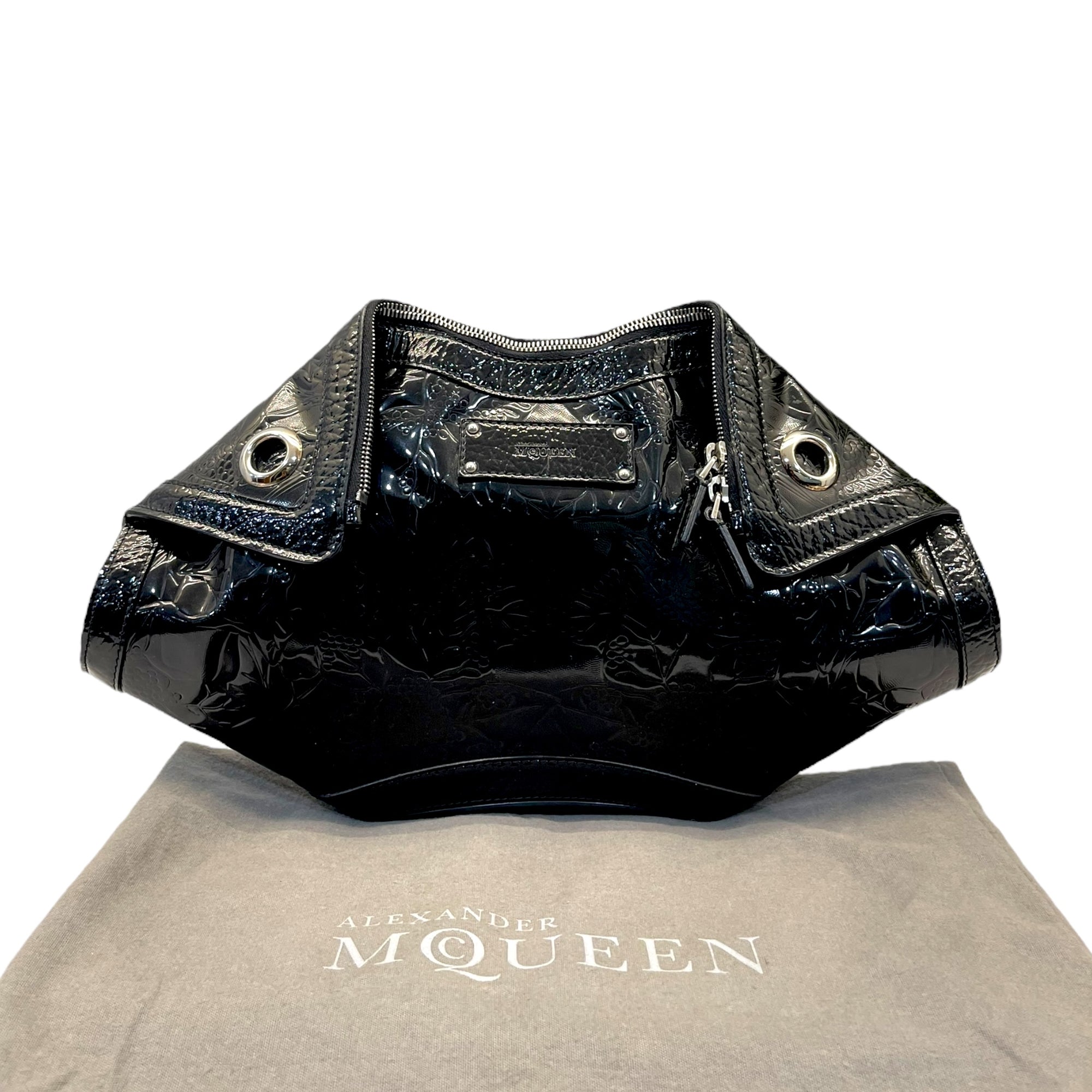 Alexander McQueen Black Croc Embossed Patent Leather