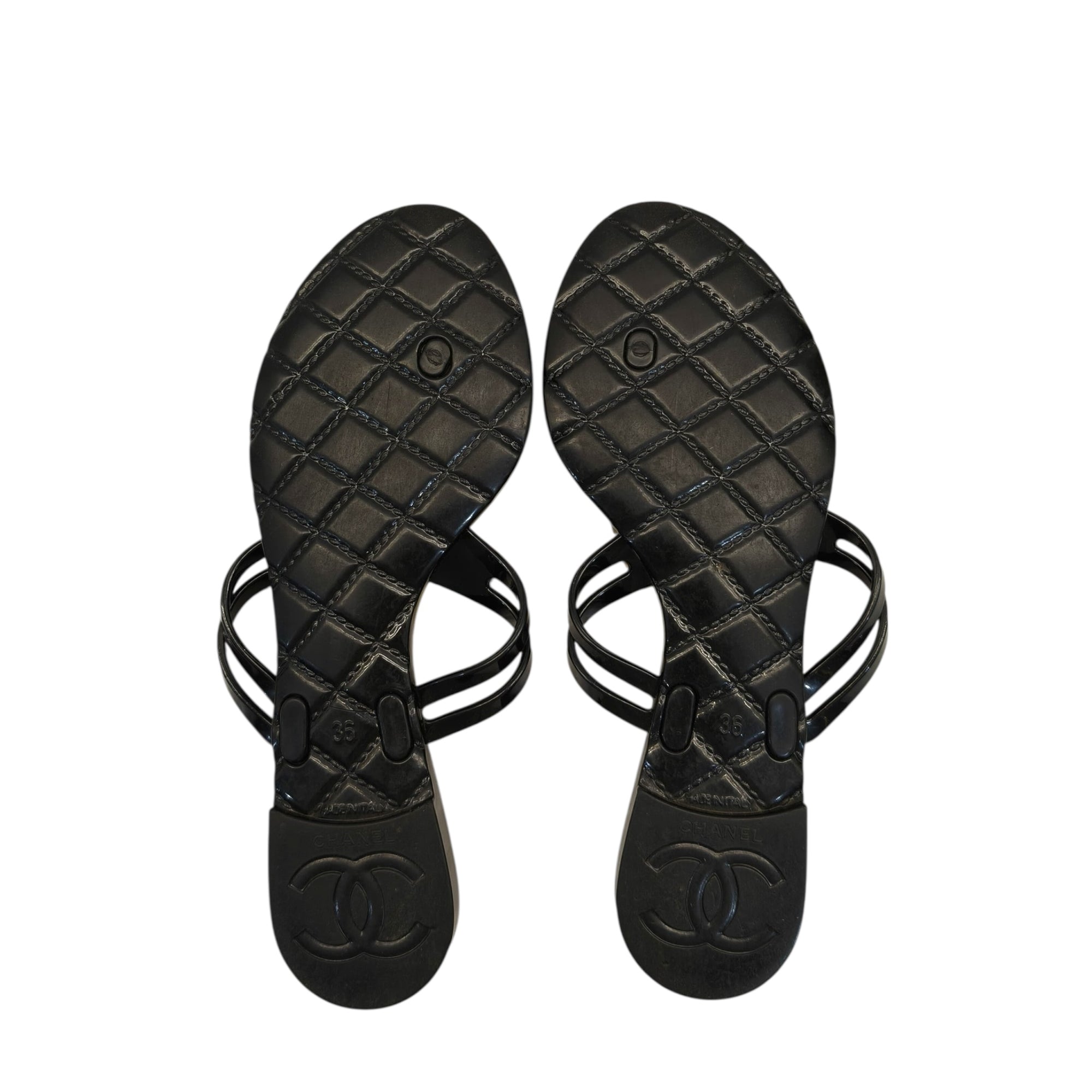 Chanel Cream/Black Jelly Camellia Thong Sandals EU 36