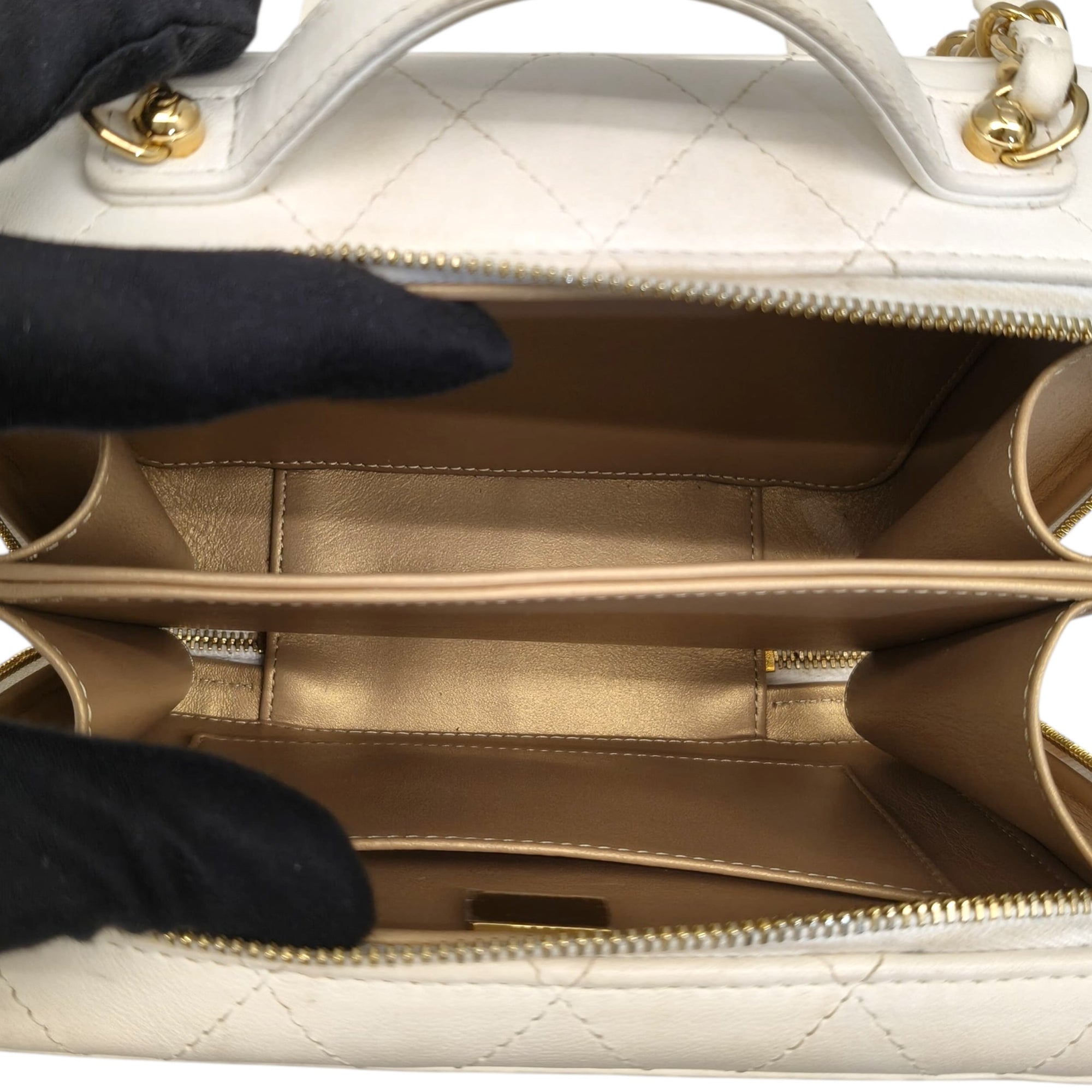 Gold Chanel Medium Lambskin Golden Plate Vanity Case Satchel