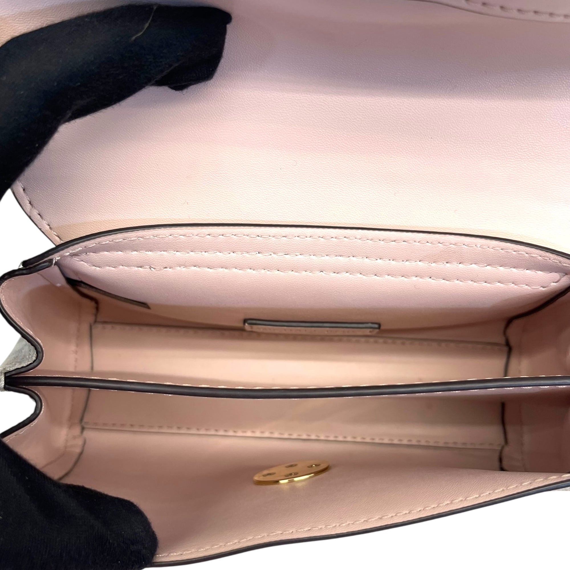 Michael Kors White/Pink Signature Coated Canvas And Leather Small Lita Crossbody Bag